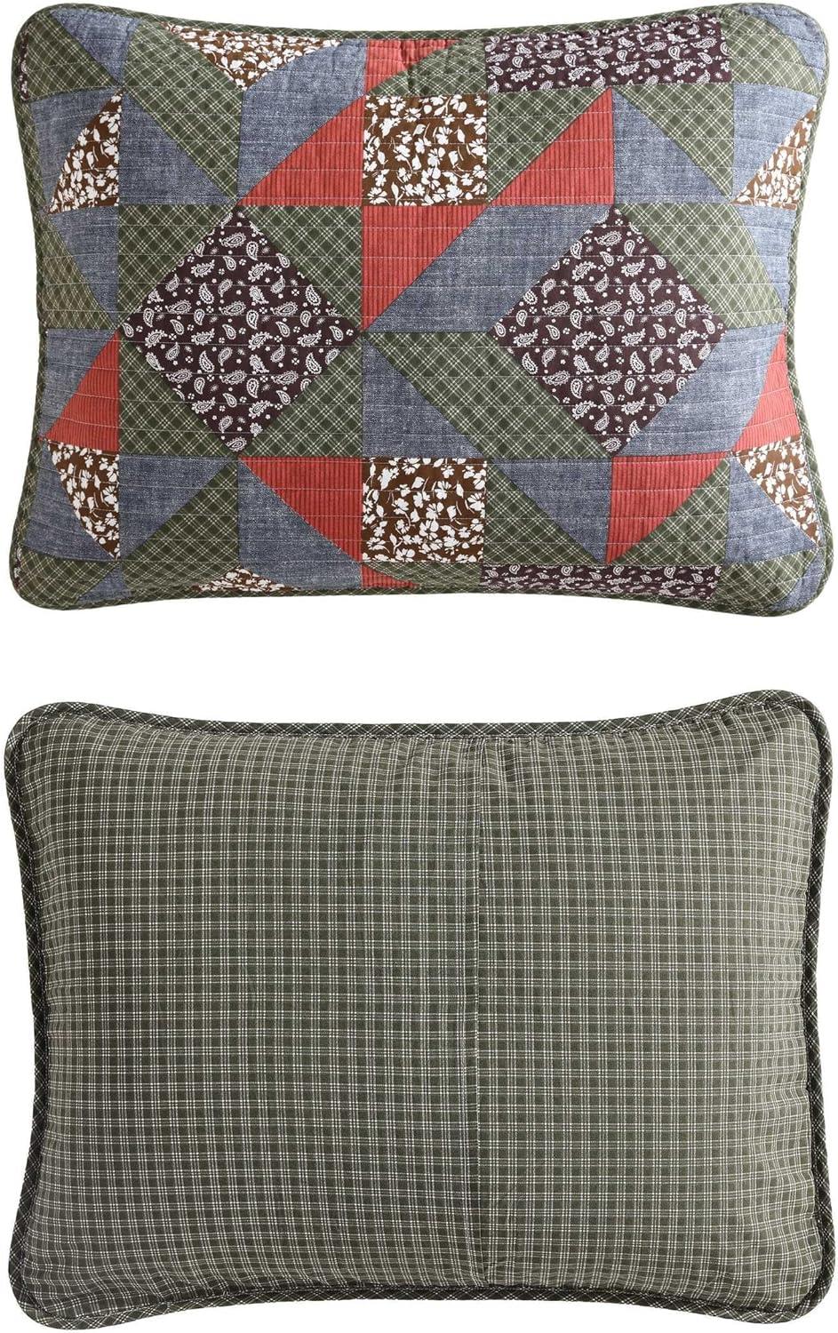 imageEddie Bauer Twin Quilt Set Reversible Bedding with Matching Sham MediumWeight for Year Round Use Dorm Essentials Classic Patchwork GreenBlock Patchwork Green