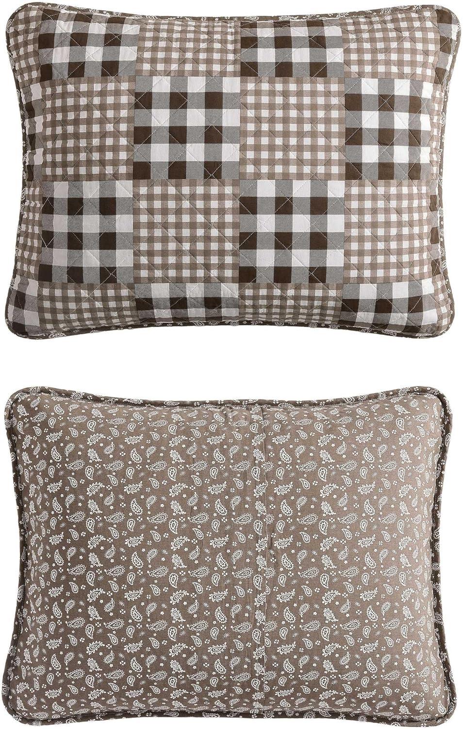 imageEddie Bauer Twin Quilt Set Reversible Bedding with Matching Sham MediumWeight for Year Round Use Dorm Essentials Classic Patchwork GreenGingham Patchwork Brown