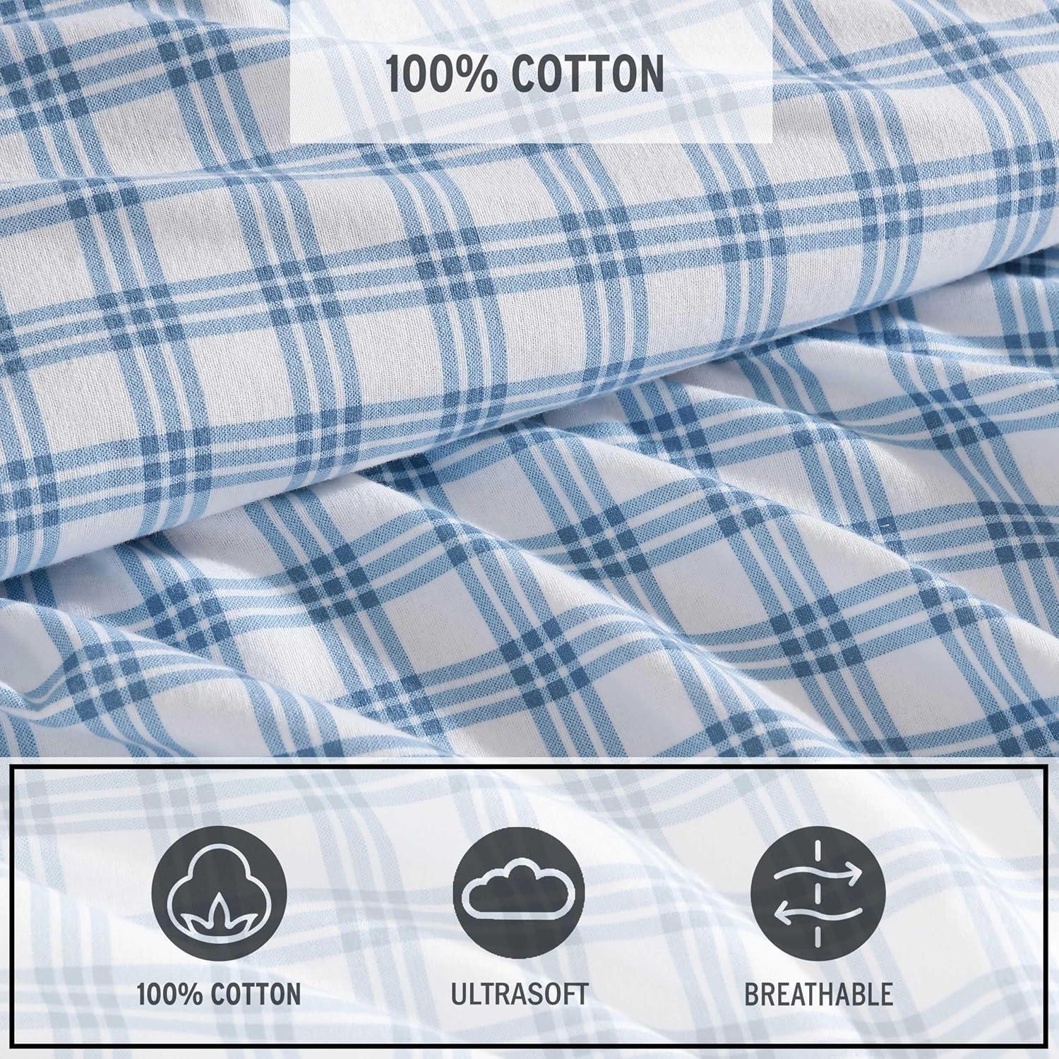 imageEddie Bauer Twin Sheets Cotton Flannel Bedding Set Brushed For Extra Softness Cozy Home Decor Montlake Plaid TwinArrowhead Tartan Blue