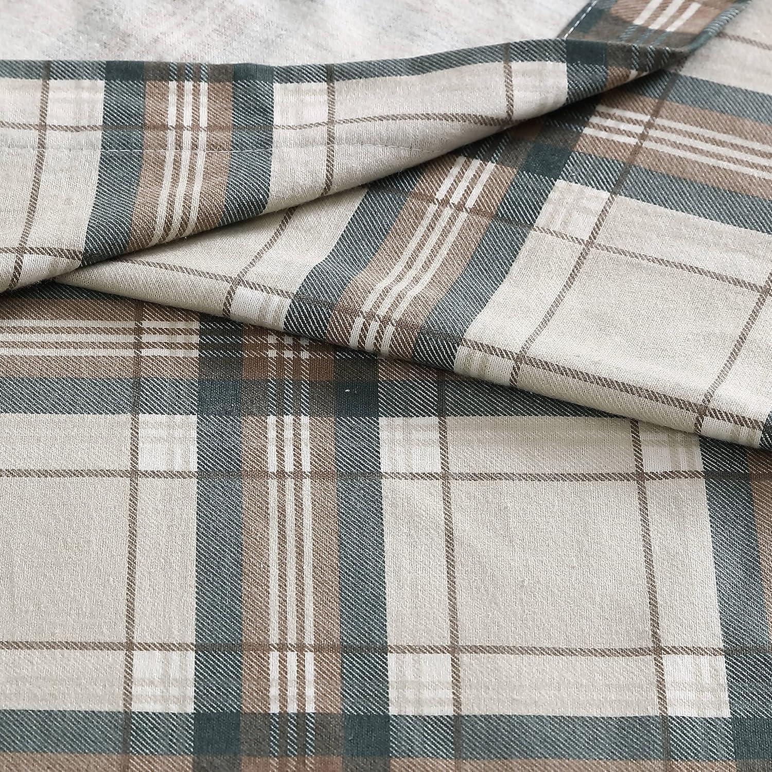 imageEddie Bauer Twin Sheets Cotton Flannel Bedding Set Brushed For Extra Softness Cozy Home Decor Montlake Plaid TwinEdgewood Plaid GreenBeige