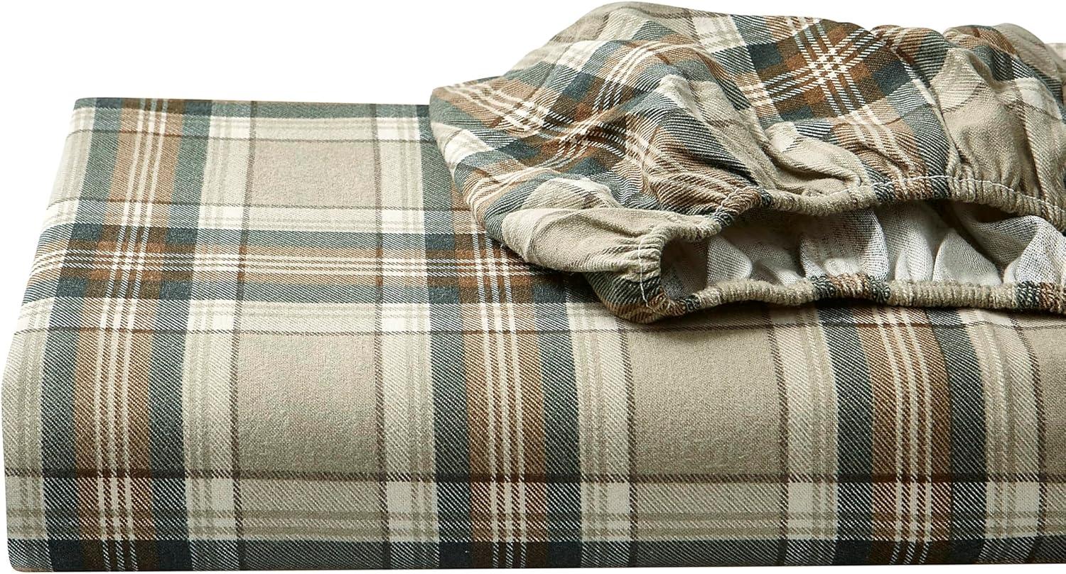imageEddie Bauer Twin Sheets Cotton Flannel Bedding Set Brushed For Extra Softness Cozy Home Decor Montlake Plaid TwinEdgewood Plaid GreenBeige