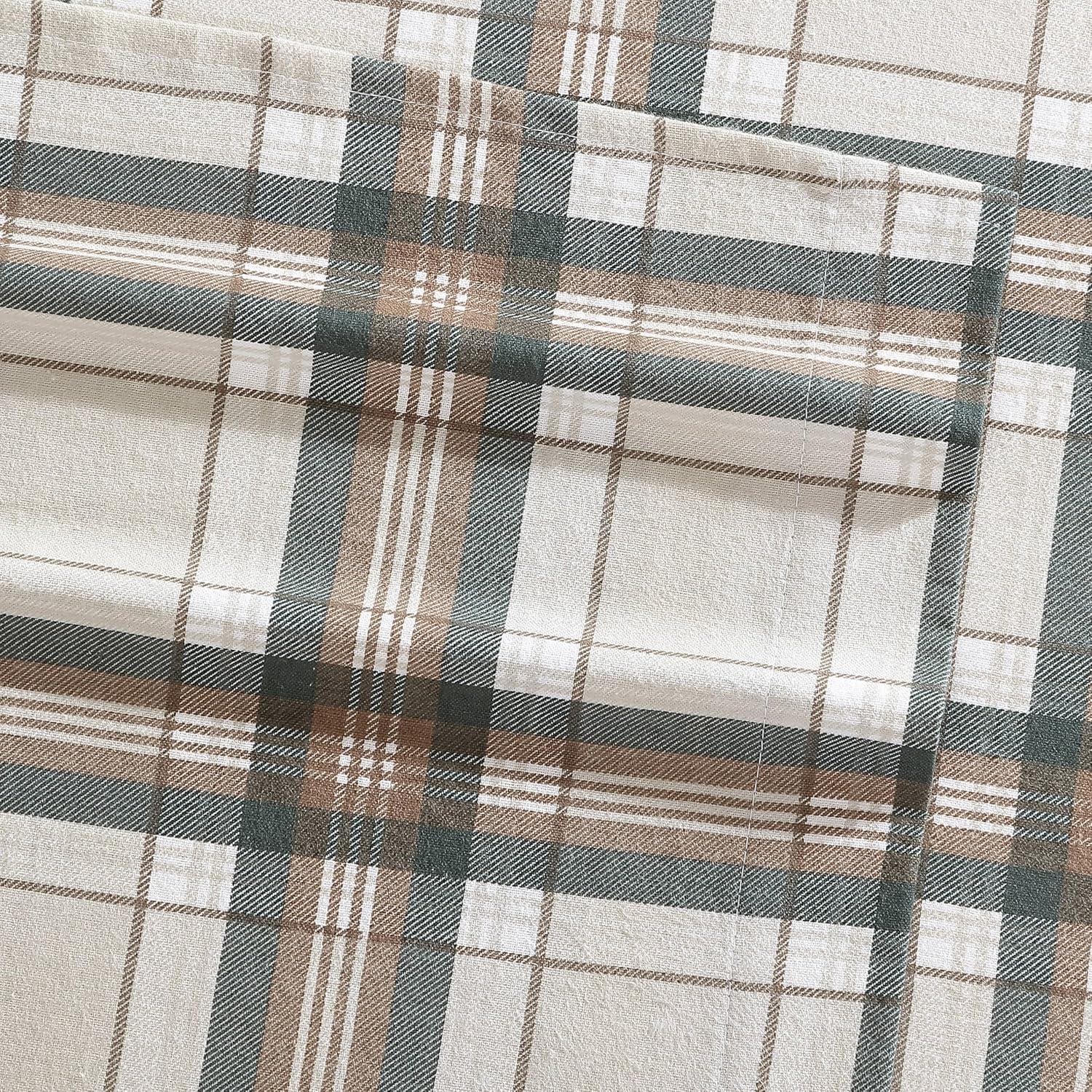 imageEddie Bauer Twin Sheets Cotton Flannel Bedding Set Brushed For Extra Softness Cozy Home Decor Montlake Plaid TwinEdgewood Plaid GreenBeige