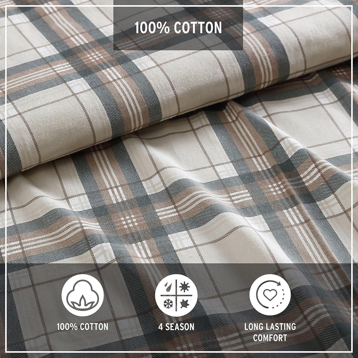 imageEddie Bauer Twin Sheets Cotton Flannel Bedding Set Brushed For Extra Softness Cozy Home Decor Montlake Plaid TwinEdgewood Plaid GreenBeige