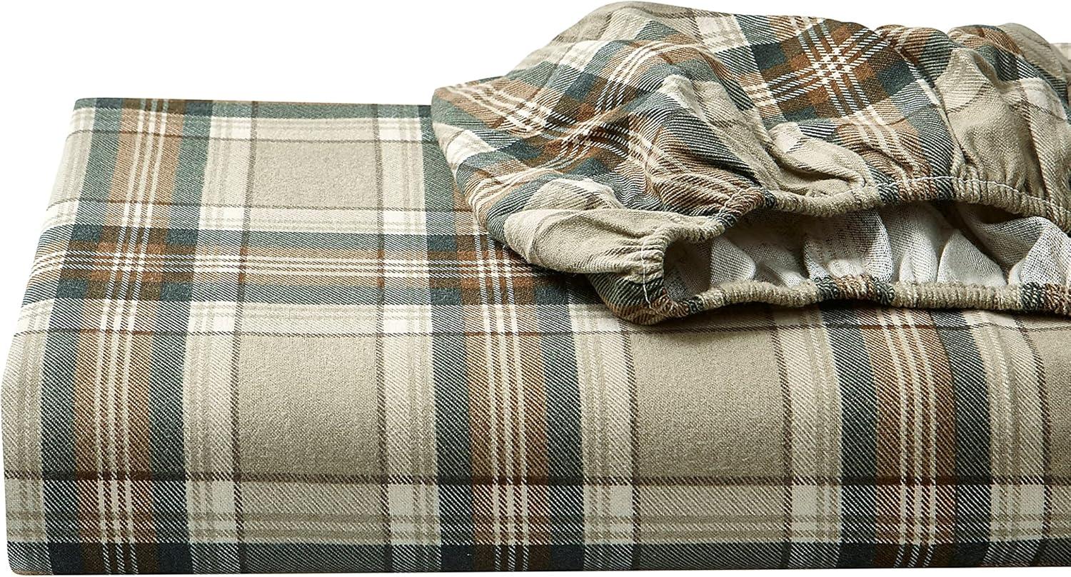 imageEddie Bauer Twin Sheets Cotton Flannel Bedding Set Brushed For Extra Softness Cozy Home Decor Montlake Plaid TwinEdgewood Plaid GreenBeige