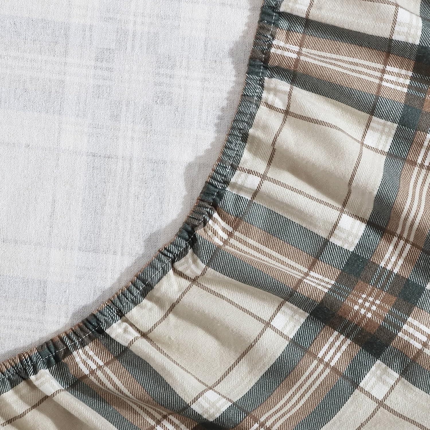 imageEddie Bauer Twin Sheets Cotton Flannel Bedding Set Brushed For Extra Softness Cozy Home Decor Montlake Plaid TwinEdgewood Plaid GreenBeige