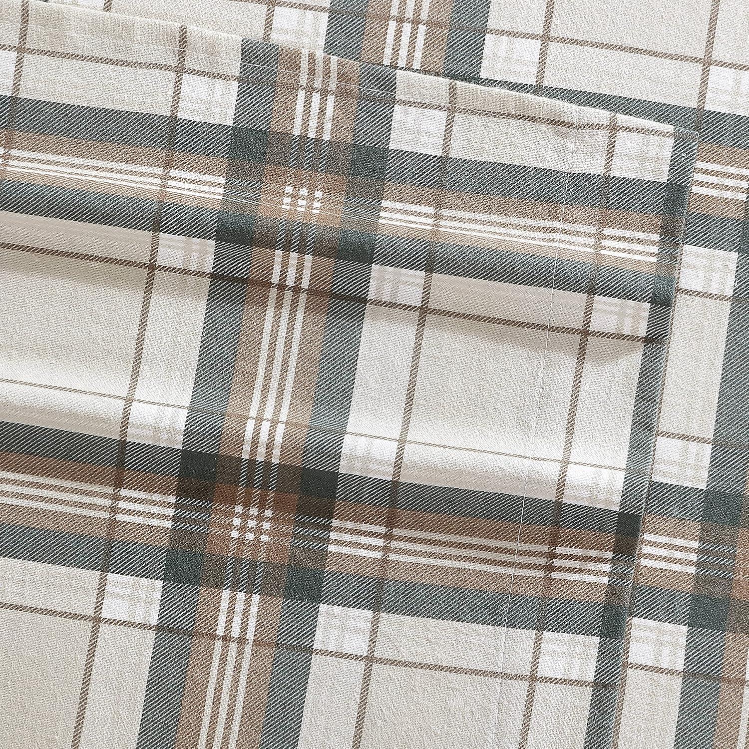 imageEddie Bauer Twin Sheets Cotton Flannel Bedding Set Brushed For Extra Softness Cozy Home Decor Montlake Plaid TwinEdgewood Plaid GreenBeige