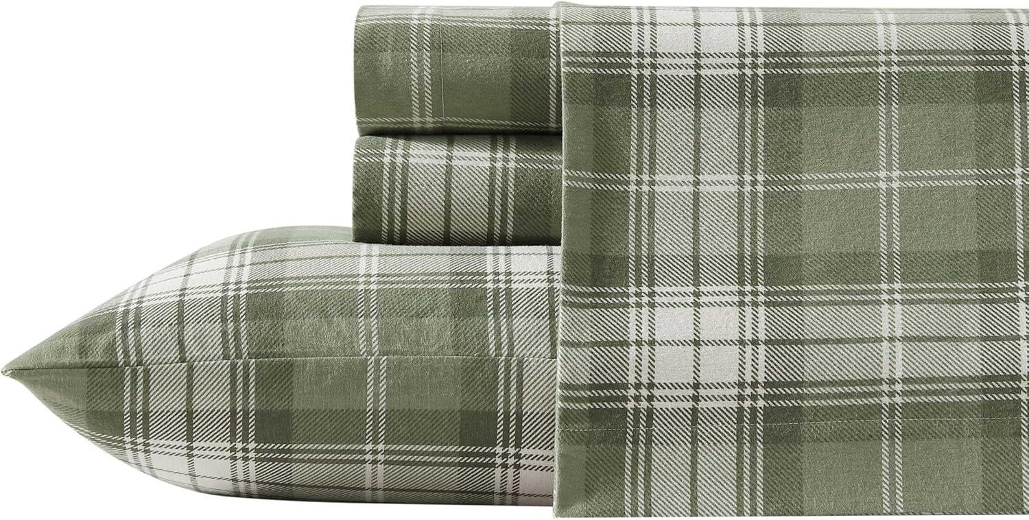 imageEddie Bauer Twin Sheets Cotton Flannel Bedding Set Brushed For Extra Softness Cozy Home Decor Montlake Plaid TwinHeartland Plaid Green