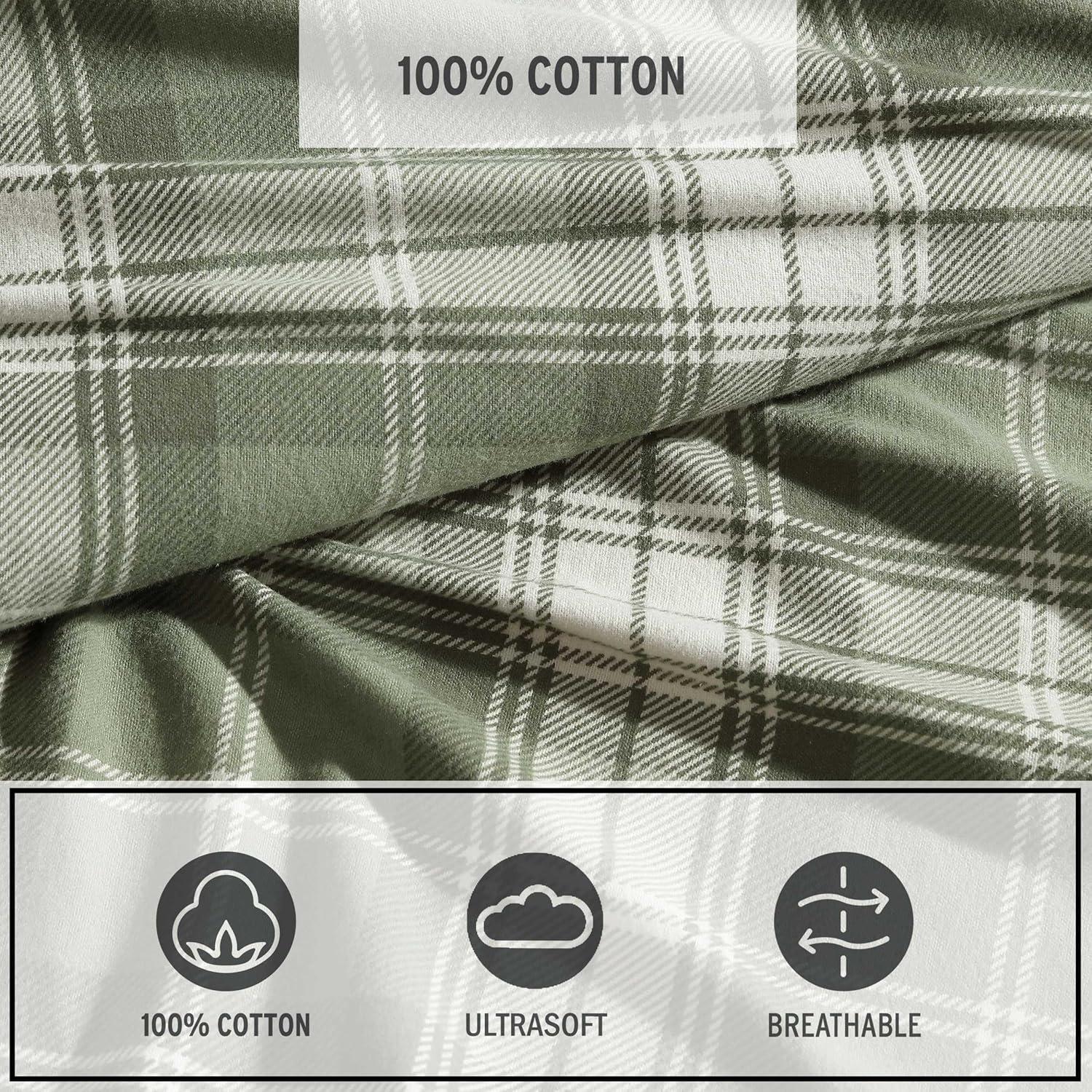 imageEddie Bauer Twin Sheets Cotton Flannel Bedding Set Brushed For Extra Softness Cozy Home Decor Montlake Plaid TwinHeartland Plaid Green