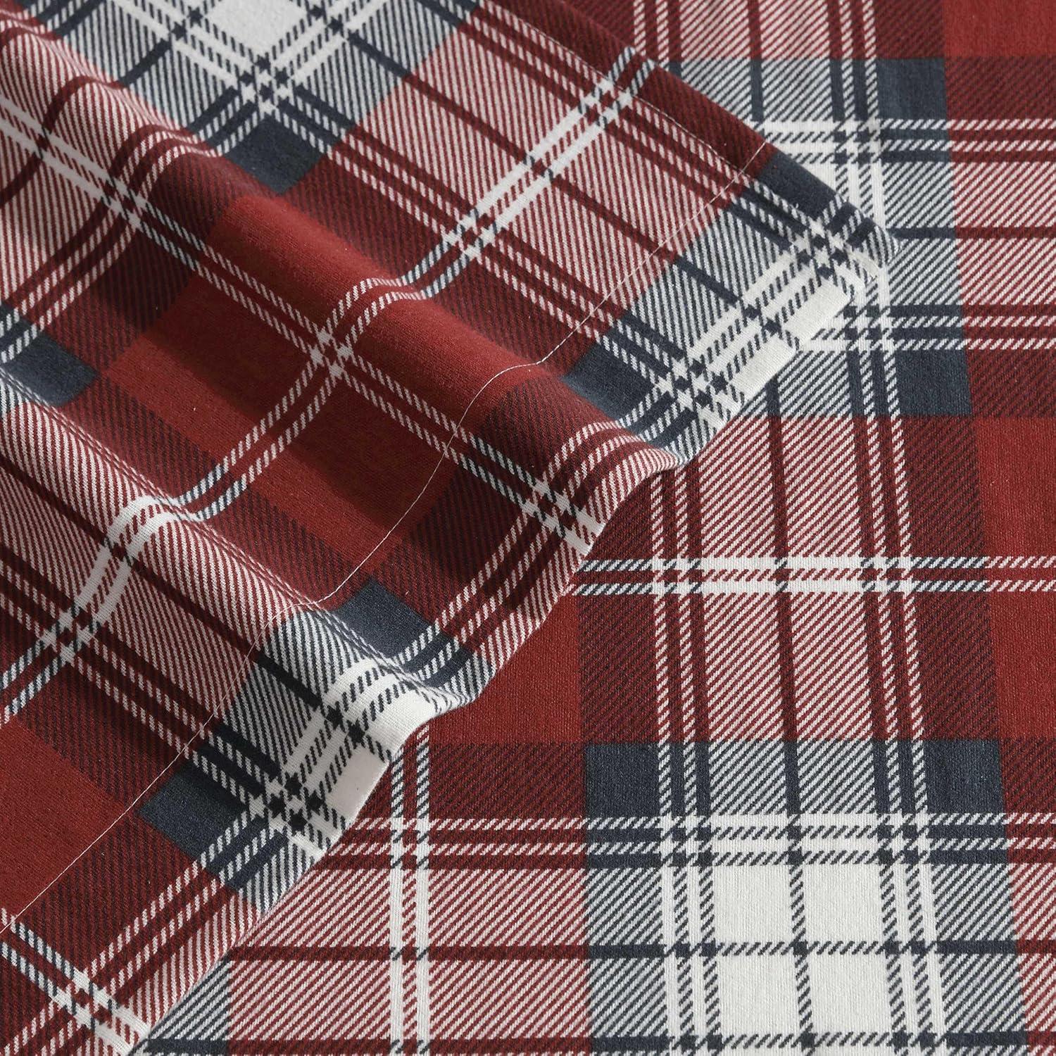 imageEddie Bauer Twin Sheets Cotton Flannel Bedding Set Brushed For Extra Softness Cozy Home Decor Montlake Plaid TwinHeartland Plaid Red