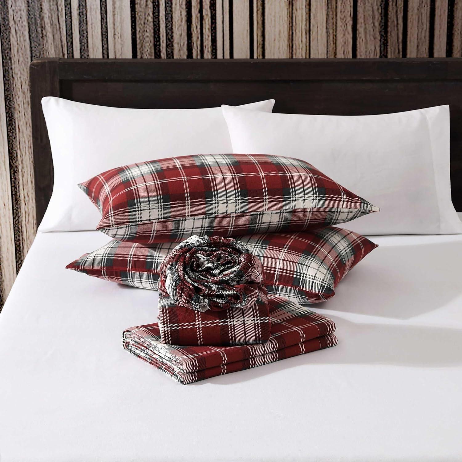 imageEddie Bauer Twin Sheets Cotton Flannel Bedding Set Brushed For Extra Softness Cozy Home Decor Montlake Plaid TwinHeartland Plaid Red