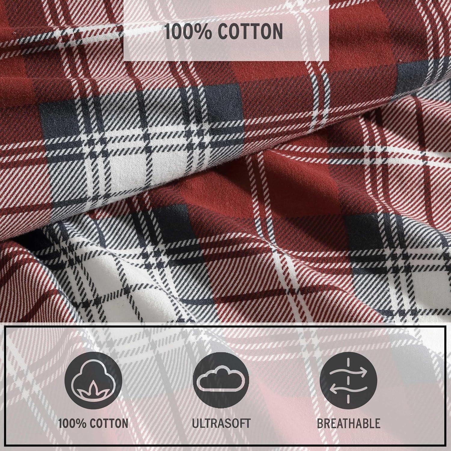 imageEddie Bauer Twin Sheets Cotton Flannel Bedding Set Brushed For Extra Softness Cozy Home Decor Montlake Plaid TwinHeartland Plaid Red