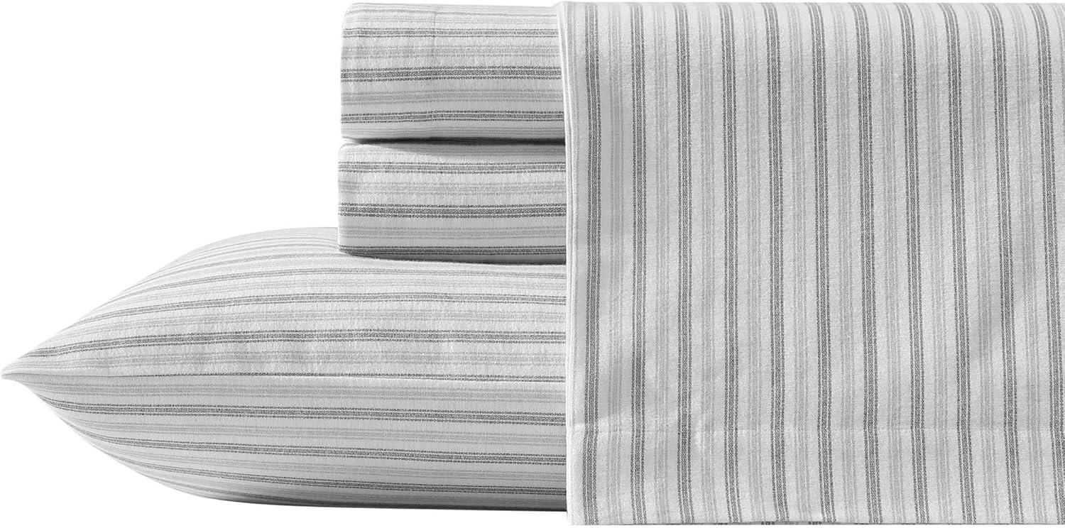 imageEddie Bauer Twin Sheets Cotton Flannel Bedding Set Brushed For Extra Softness Cozy Home Decor Montlake Plaid TwinTicking Stripe Grey