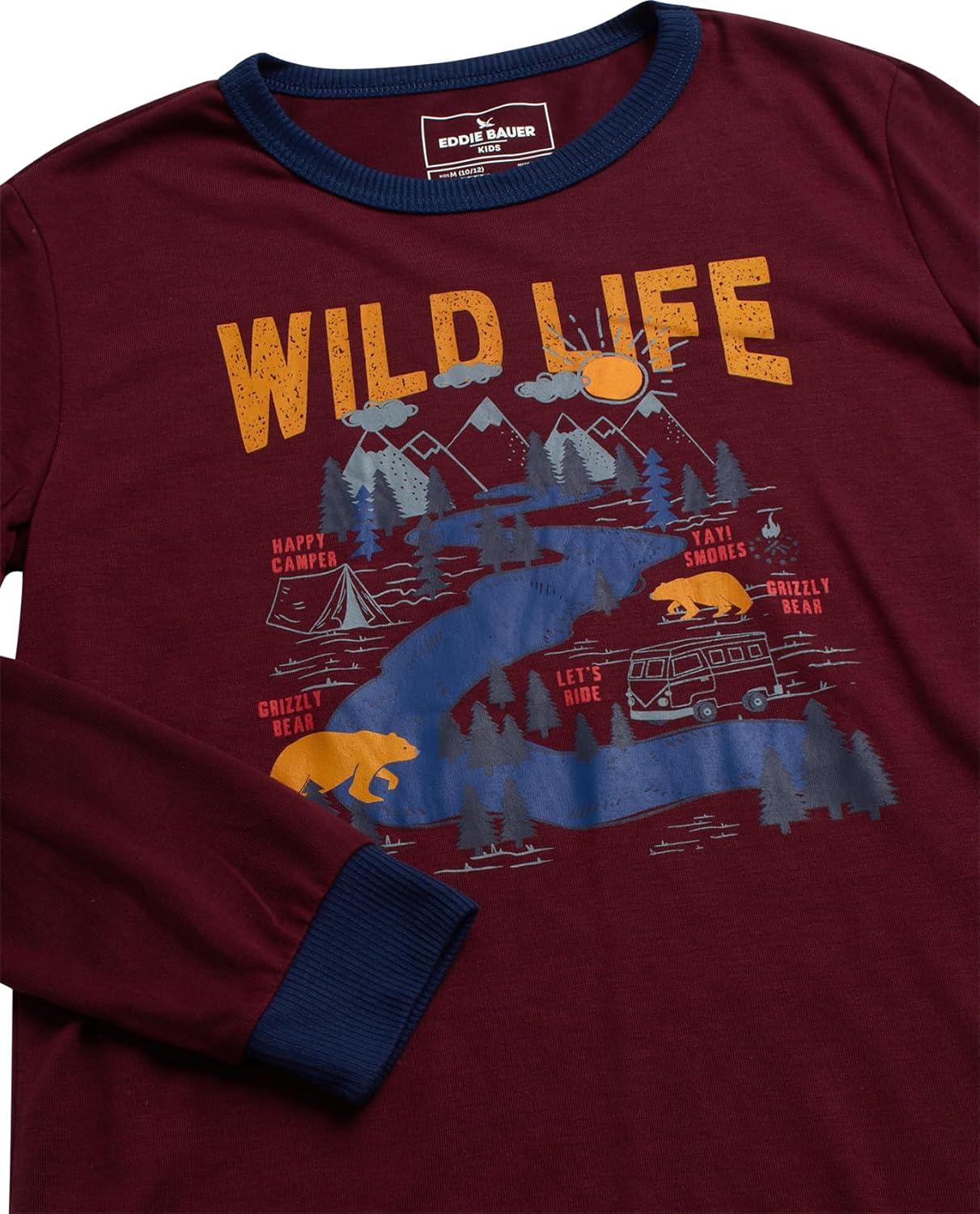 imageEddie Bauer Boys Pajama Set 4 Piece Matching Fleece Graphic Pajama Tops and Pajama Pants for Boys Sizes XSLMaroon