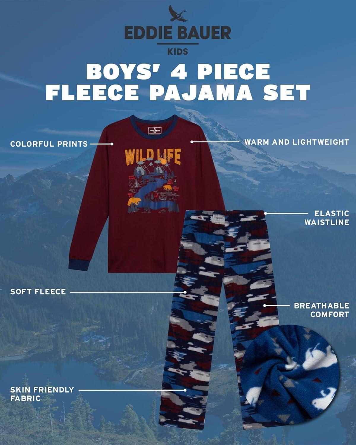 imageEddie Bauer Boys Pajama Set 4 Piece Matching Fleece Graphic Pajama Tops and Pajama Pants for Boys Sizes XSLMaroon