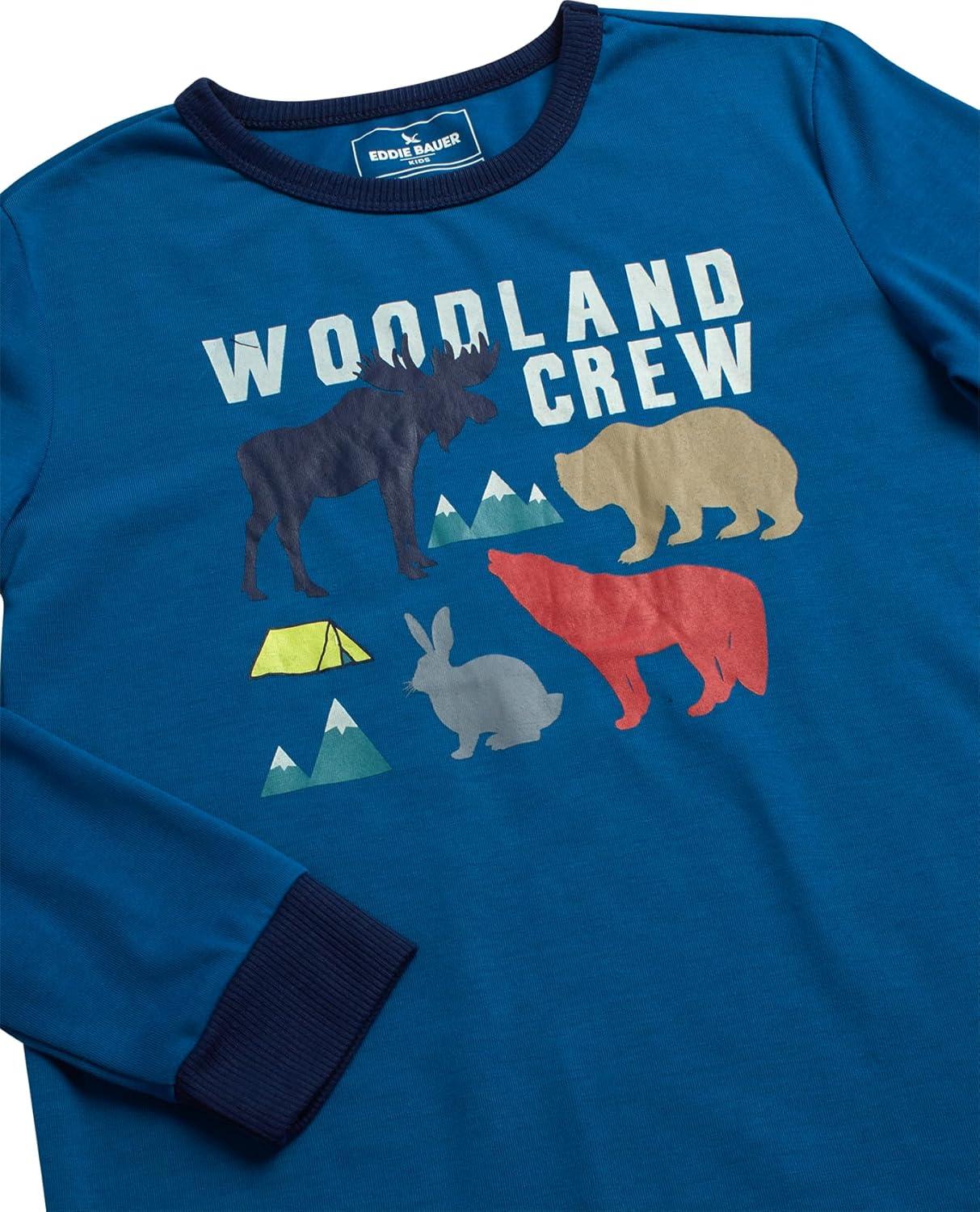 imageEddie Bauer Boys Pajama Set 4 Piece Matching Fleece Graphic Pajama Tops and Pajama Pants for Boys Sizes XSLMeadow Blue