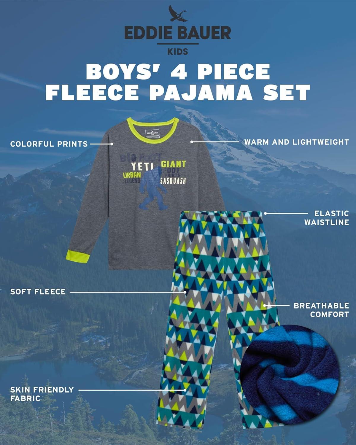 imageEddie Bauer Boys Pajama Set 4 Piece Matching Fleece Graphic Pajama Tops and Pajama Pants for Boys Sizes XSLMeadow Blue