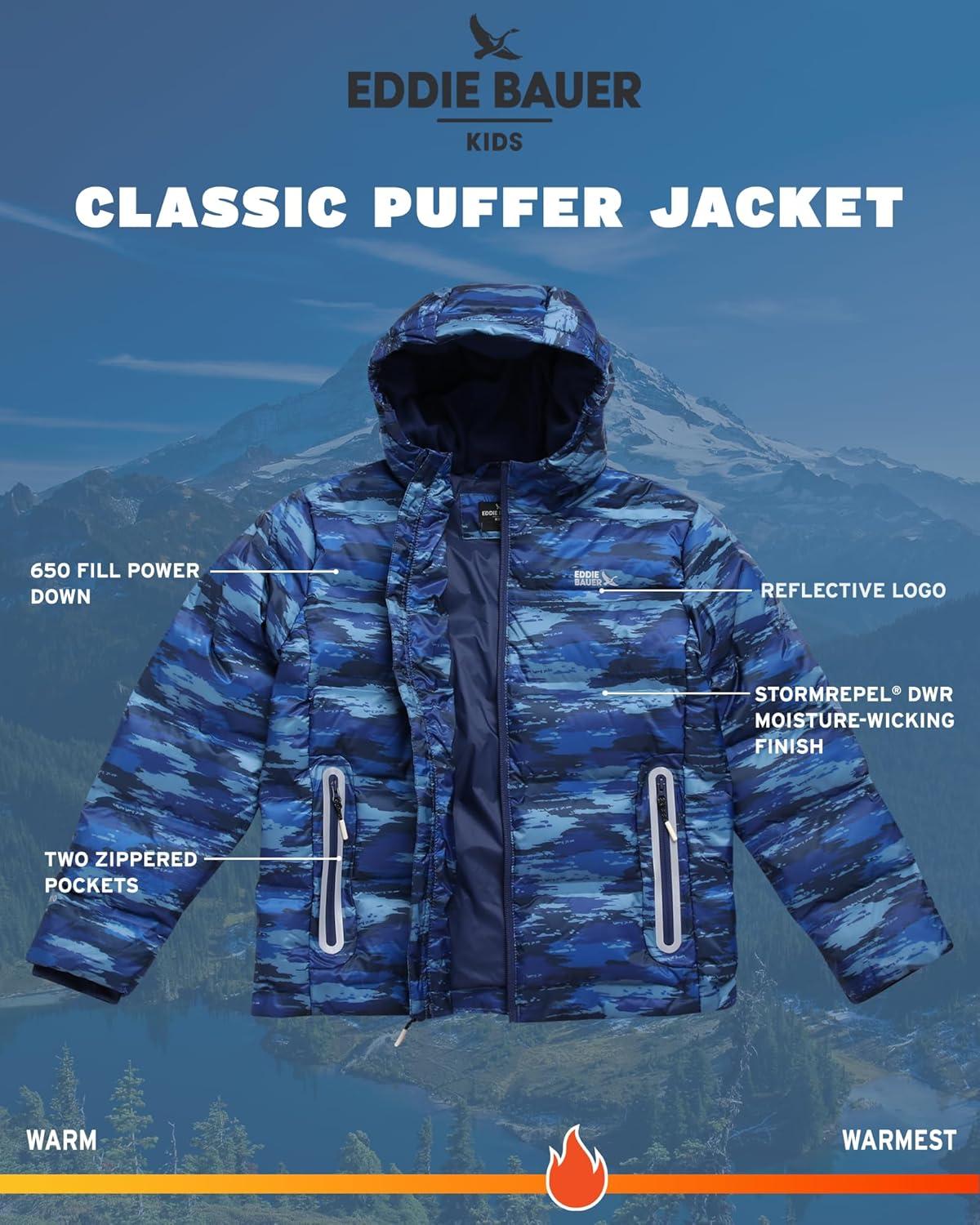 imageEddie Bauer Boys Winter Jacket Heavyweight Quilted Down Jacket Insulated Hooded Outerwear Coat for Boys 516Medieval Blue