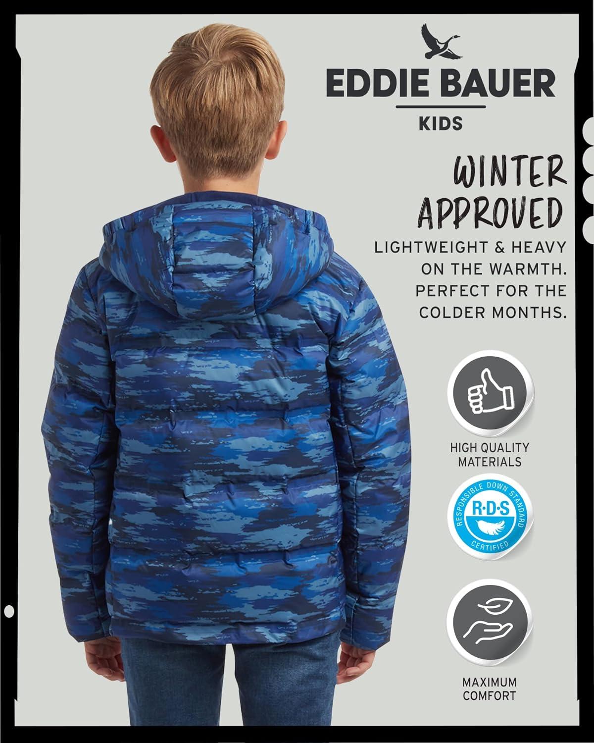 imageEddie Bauer Boys Winter Jacket Heavyweight Quilted Down Jacket Insulated Hooded Outerwear Coat for Boys 516Medieval Blue