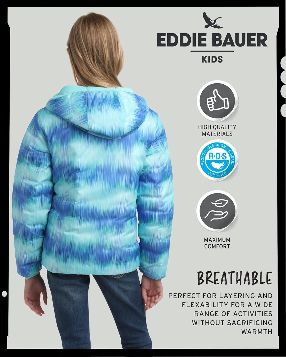 imageEddie Bauer Girls Jacket CirrusLite Weather Resistant Down Coat for Girls Insulated Quilted Bubble Puffer 320Aruba Blue Reversible
