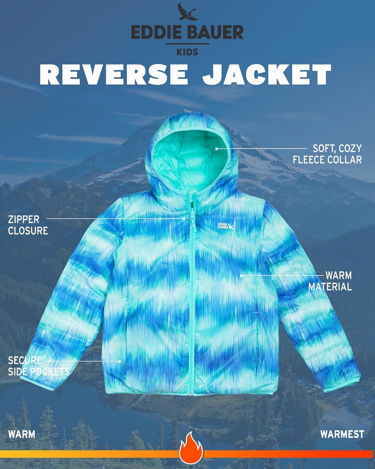 imageEddie Bauer Girls Jacket CirrusLite Weather Resistant Down Coat for Girls Insulated Quilted Bubble Puffer 320Aruba Blue Reversible