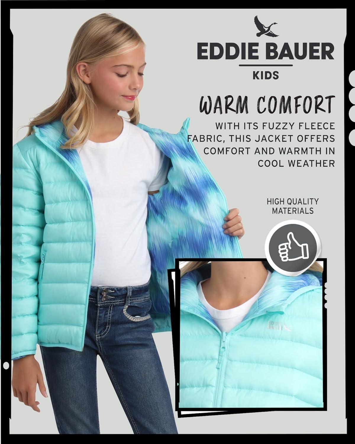imageEddie Bauer Girls Jacket CirrusLite Weather Resistant Down Coat for Girls Insulated Quilted Bubble Puffer 320Aruba Blue Reversible