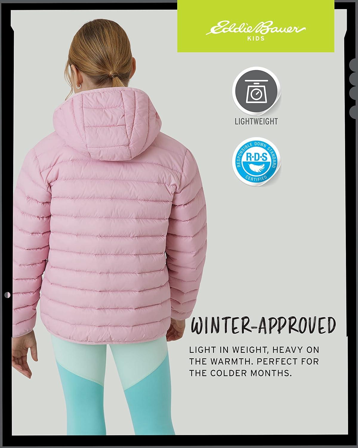 imageEddie Bauer Girls Jacket CirrusLite Weather Resistant Down Coat for Girls Insulated Quilted Bubble Puffer 320Dusty Pink