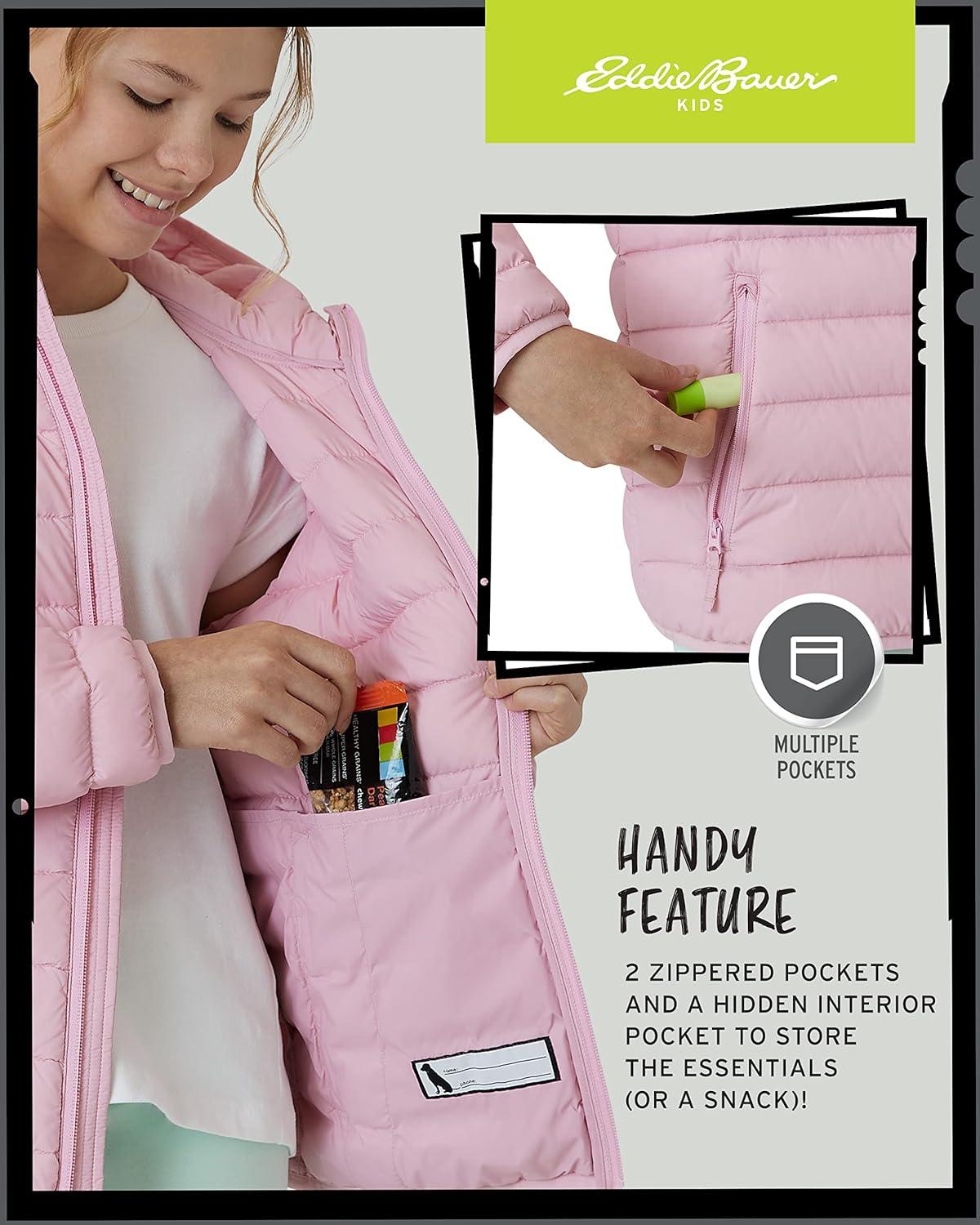 imageEddie Bauer Girls Jacket CirrusLite Weather Resistant Down Coat for Girls Insulated Quilted Bubble Puffer 320Dusty Pink