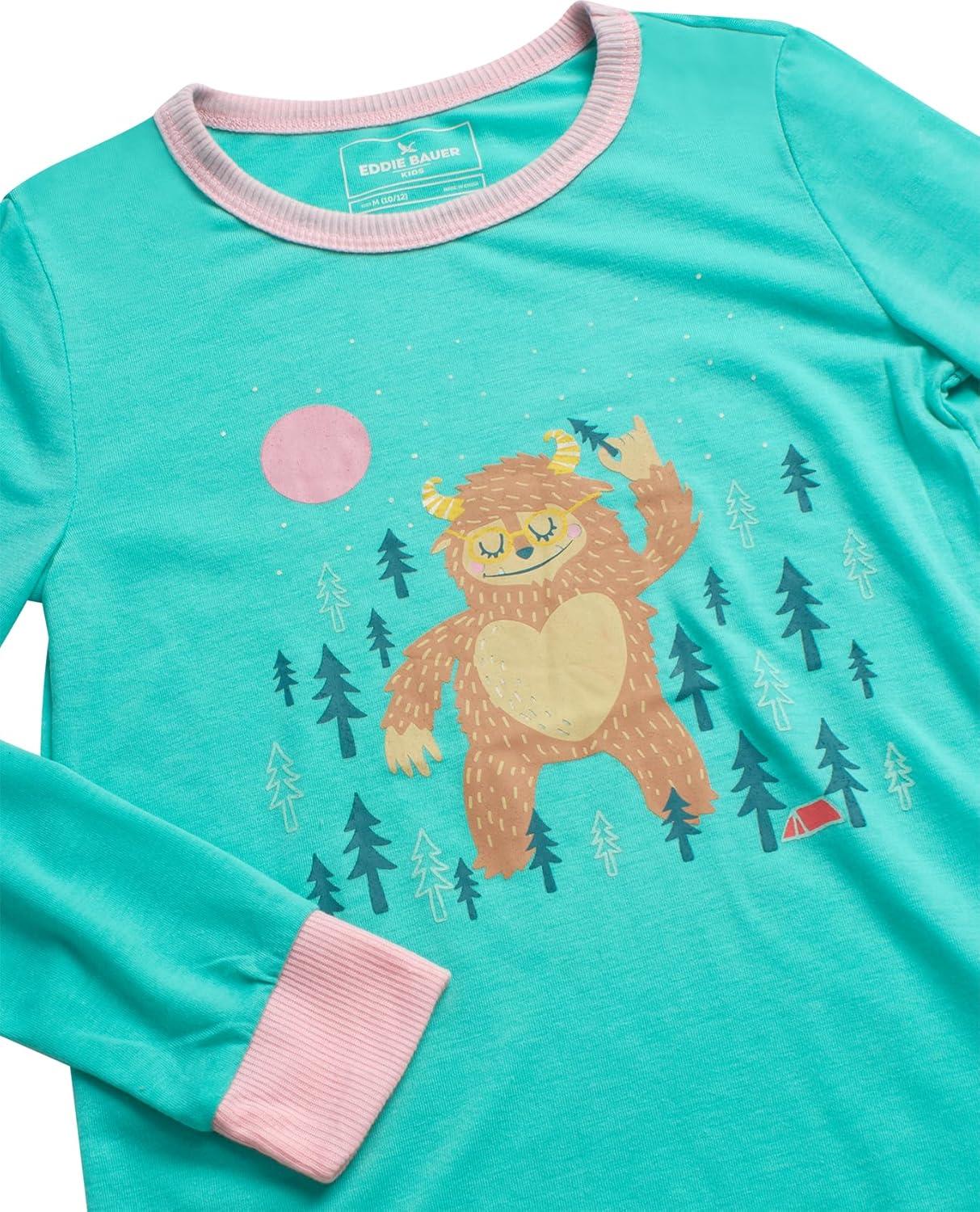 imageEddie Bauer Girls Pajama Set 4 Piece Matching Fleece Graphic Pajama Tops and Pajama Pants for Girls Sizes 514Aquamarine