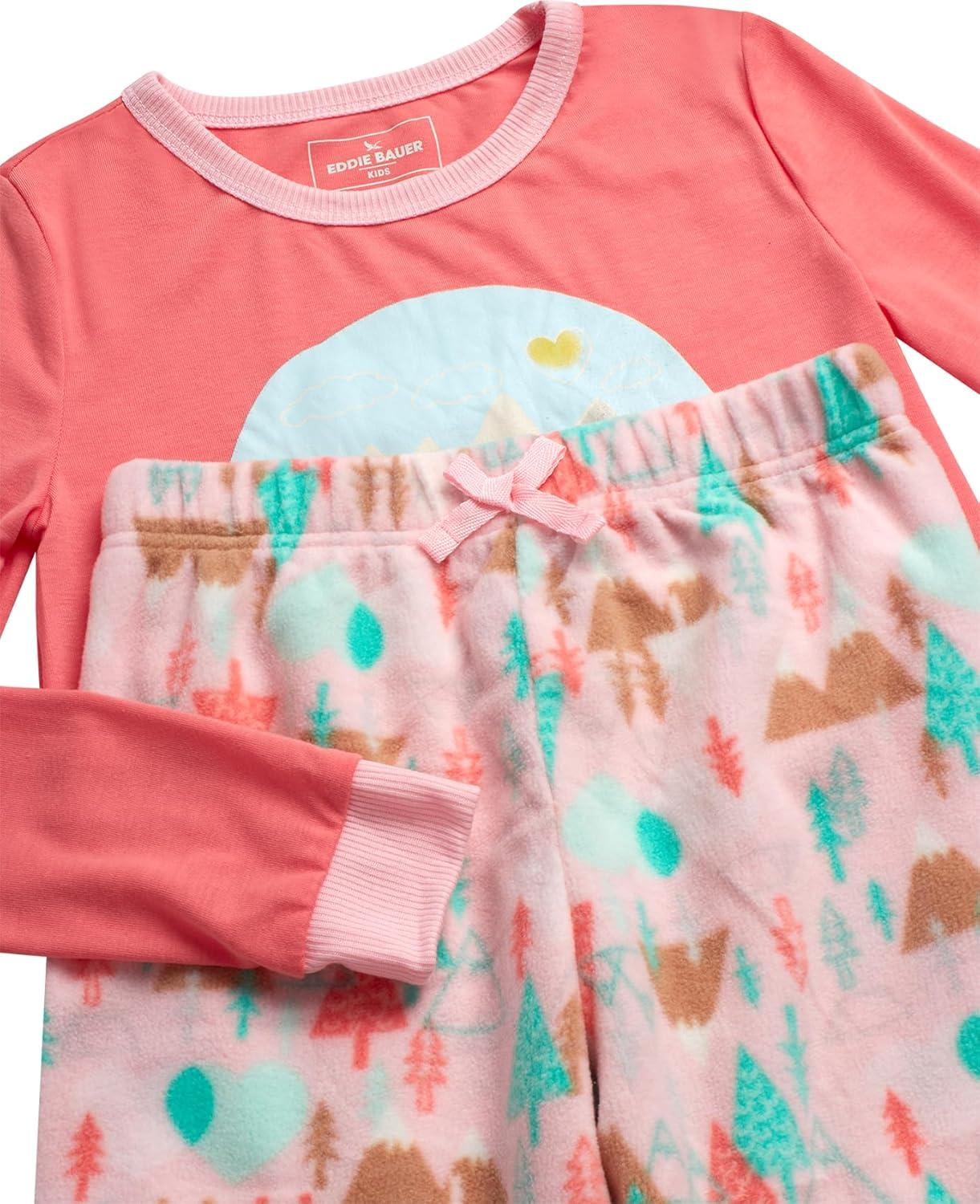 imageEddie Bauer Girls Pajama Set 4 Piece Matching Fleece Graphic Pajama Tops and Pajama Pants for Girls Sizes 514Aquamarine