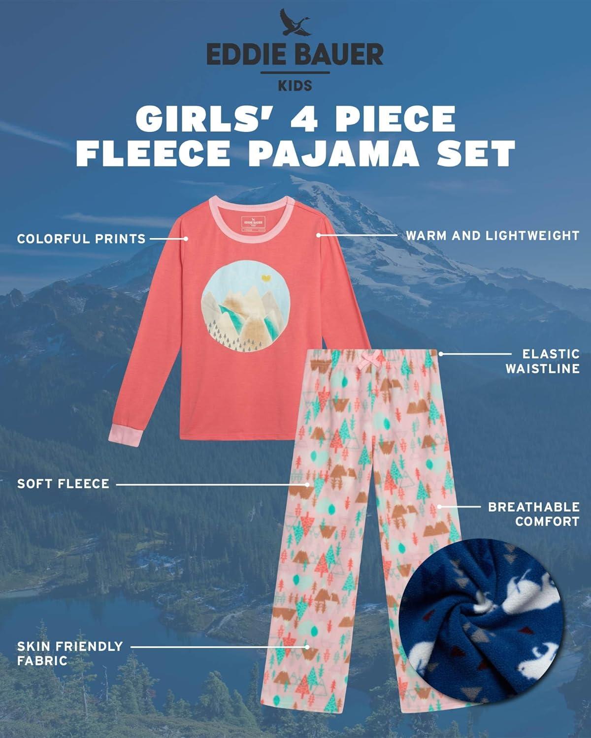 imageEddie Bauer Girls Pajama Set 4 Piece Matching Fleece Graphic Pajama Tops and Pajama Pants for Girls Sizes 514Aquamarine