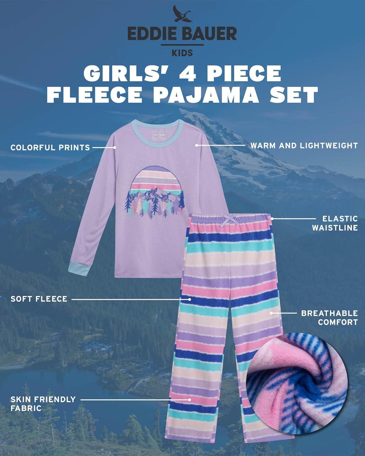 imageEddie Bauer Girls Pajama Set 4 Piece Matching Fleece Graphic Pajama Tops and Pajama Pants for Girls Sizes 514Pastel Lilac