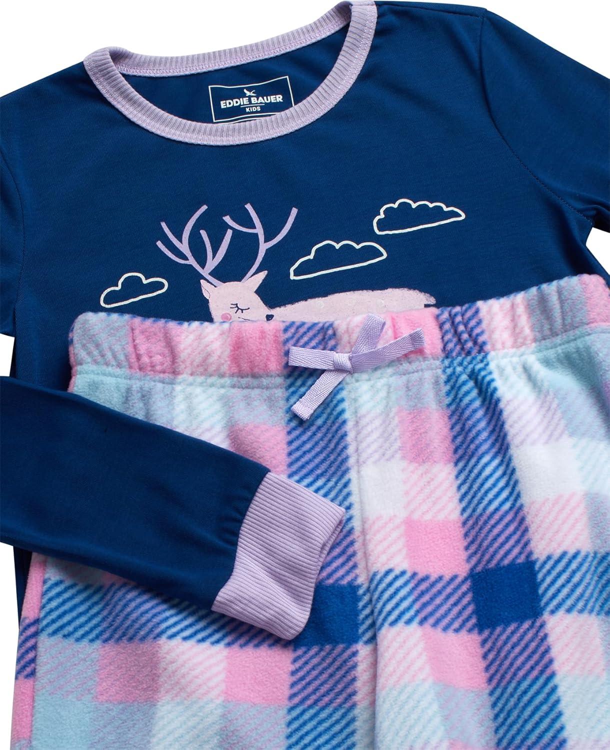 imageEddie Bauer Girls Pajama Set 4 Piece Matching Fleece Graphic Pajama Tops and Pajama Pants for Girls Sizes 514Pastel Lilac