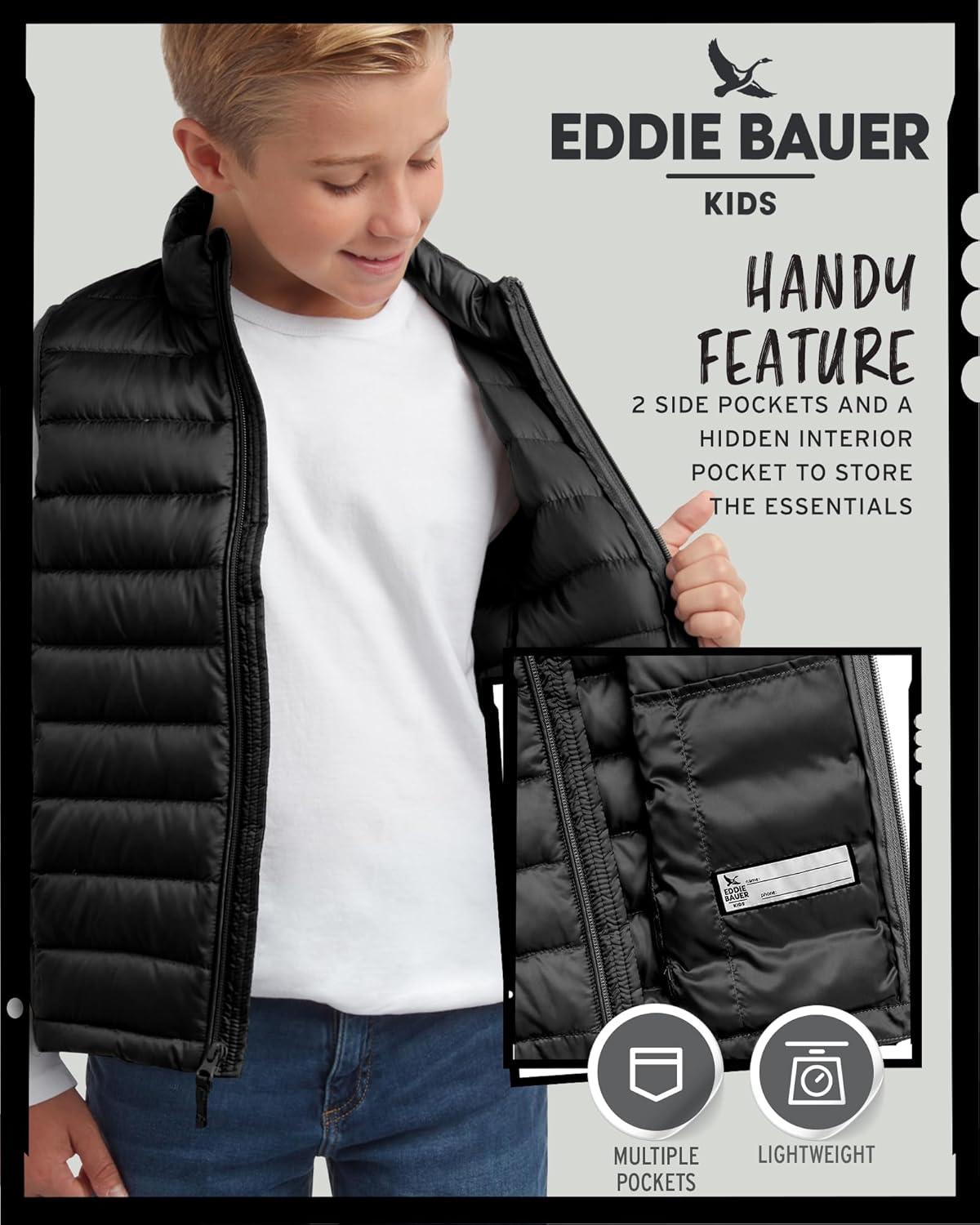 imageEddie Bauer Kids Down Vest CirrusLite Weather Resistant Quilted Bubble Puffer Vest for Boys and Girls 520Black Onyx