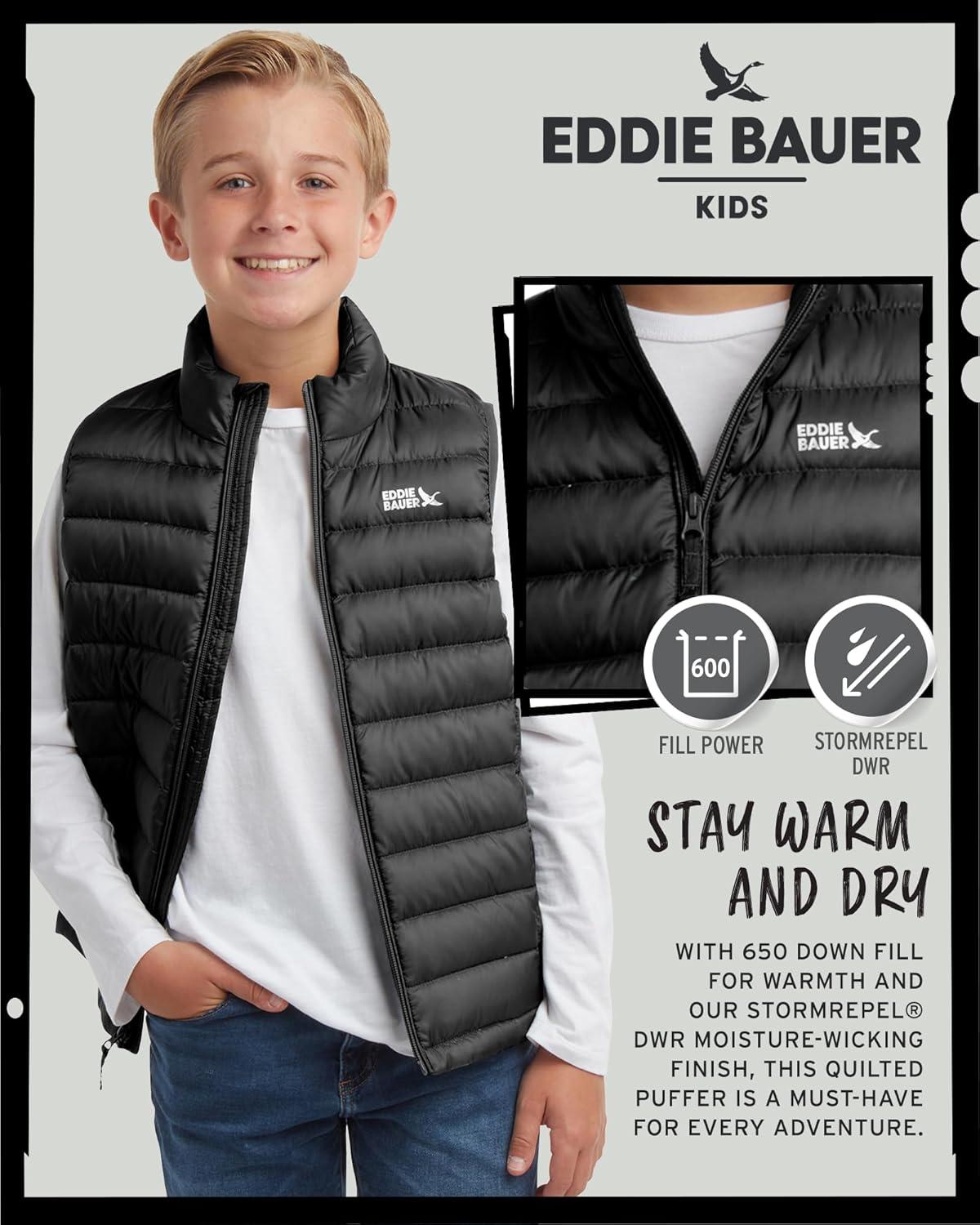imageEddie Bauer Kids Down Vest CirrusLite Weather Resistant Quilted Bubble Puffer Vest for Boys and Girls 520Black Onyx
