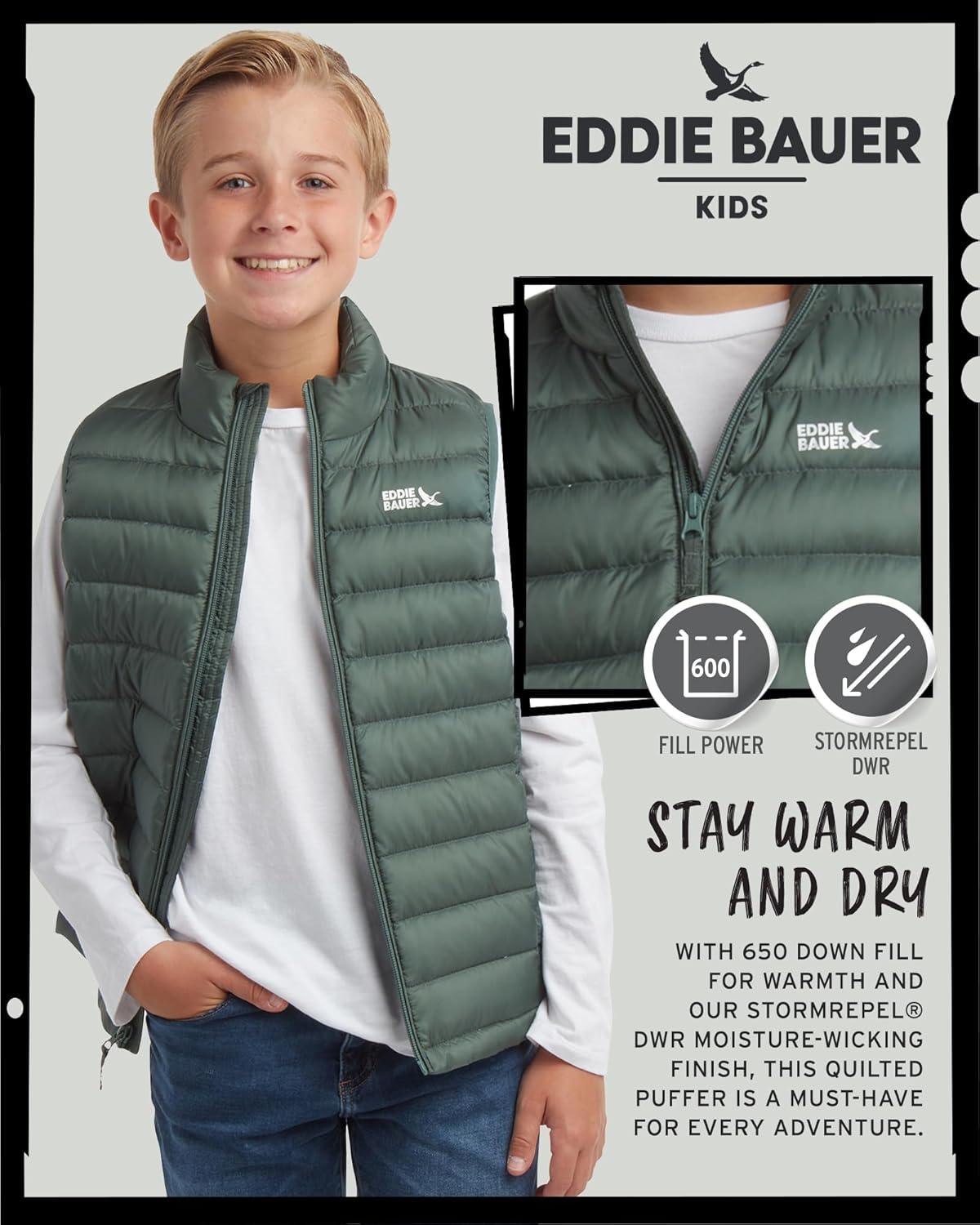 imageEddie Bauer Kids Down Vest CirrusLite Weather Resistant Quilted Bubble Puffer Vest for Boys and Girls 520Dark Forest