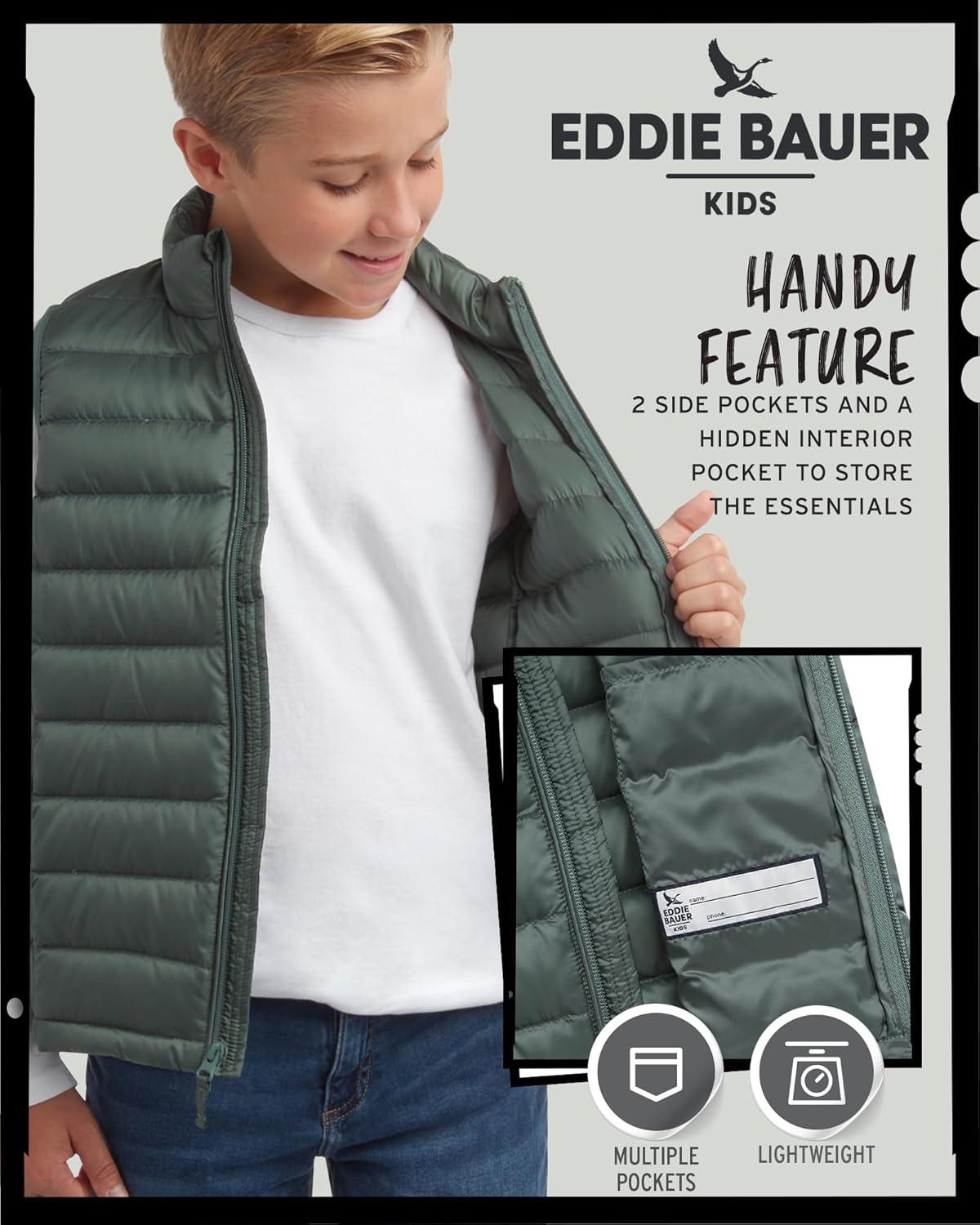 imageEddie Bauer Kids Down Vest CirrusLite Weather Resistant Quilted Bubble Puffer Vest for Boys and Girls 520Dark Forest