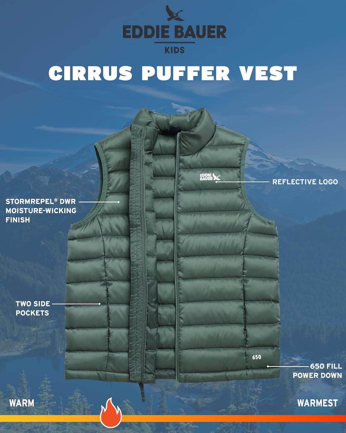 imageEddie Bauer Kids Down Vest CirrusLite Weather Resistant Quilted Bubble Puffer Vest for Boys and Girls 520Dark Forest
