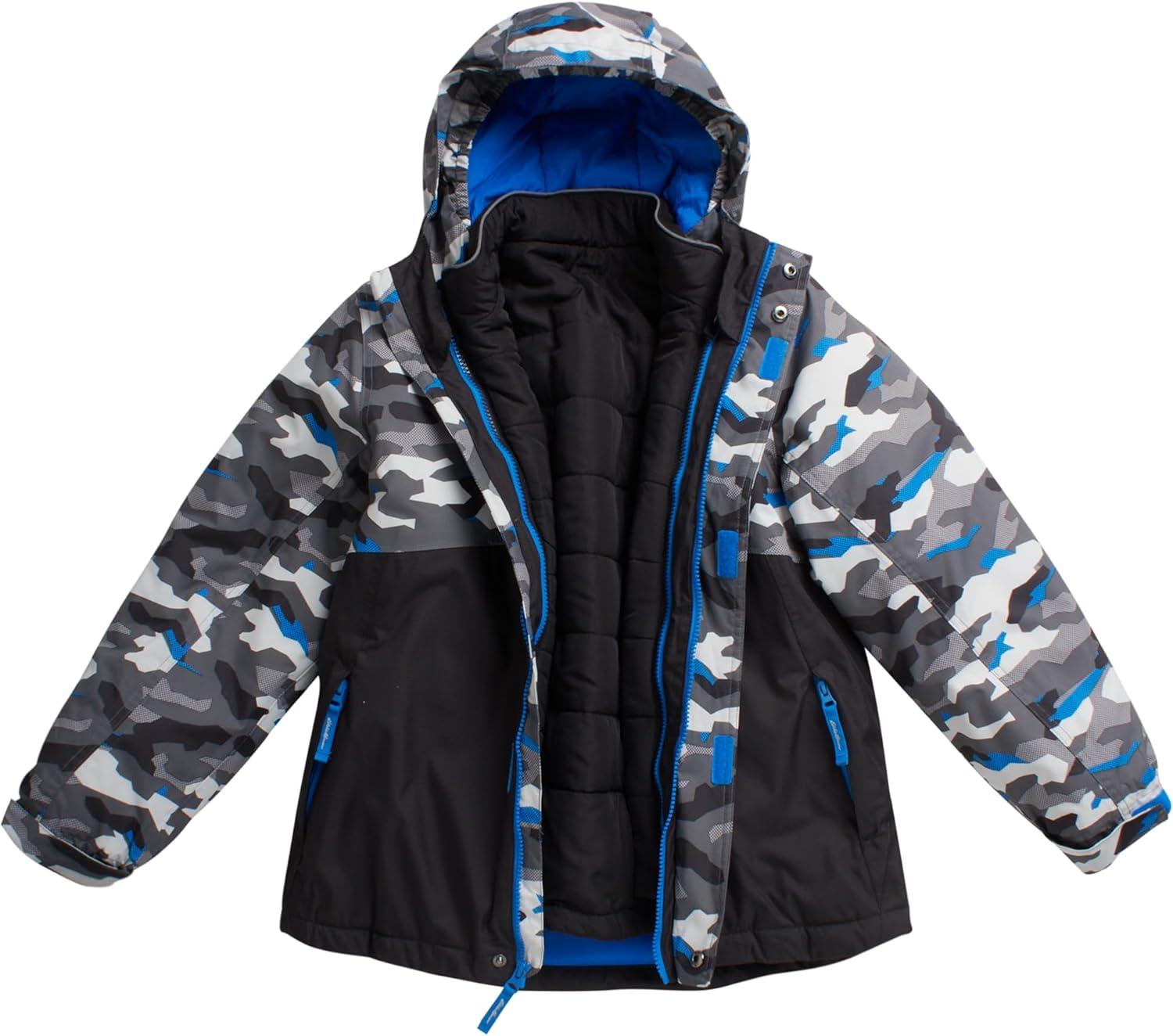 imageEddie Bauer Kids Ski Jacket Waterproof 3 in 1 Insulated Coat with Removable Shell Jacket for Boys and Girls 316Black