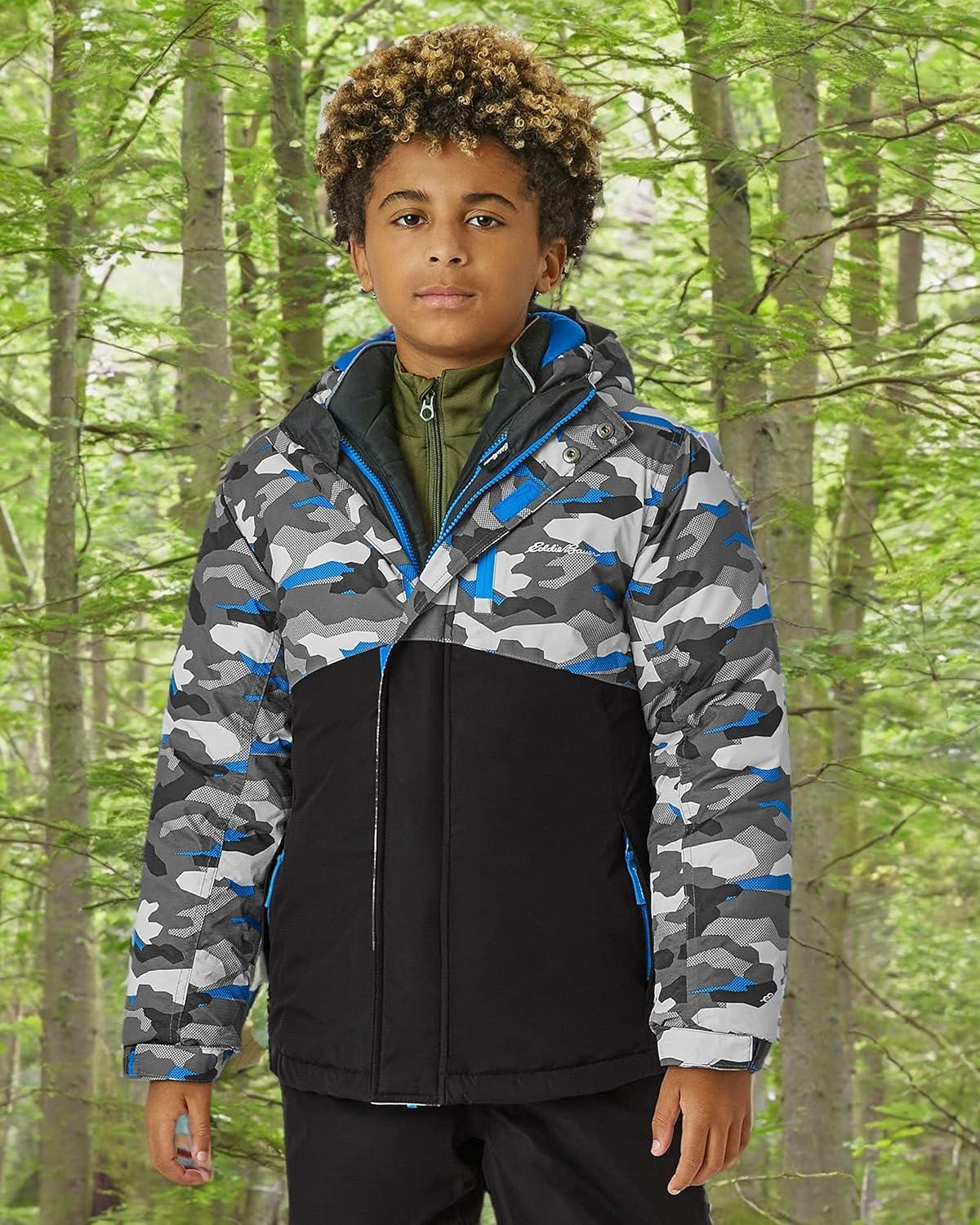 imageEddie Bauer Kids Ski Jacket Waterproof 3 in 1 Insulated Coat with Removable Shell Jacket for Boys and Girls 316Black