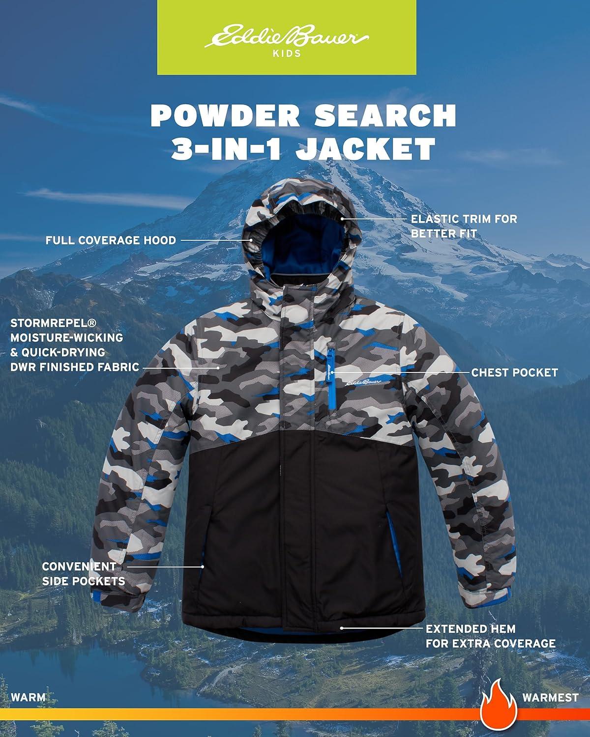 imageEddie Bauer Kids Ski Jacket Waterproof 3 in 1 Insulated Coat with Removable Shell Jacket for Boys and Girls 316Black