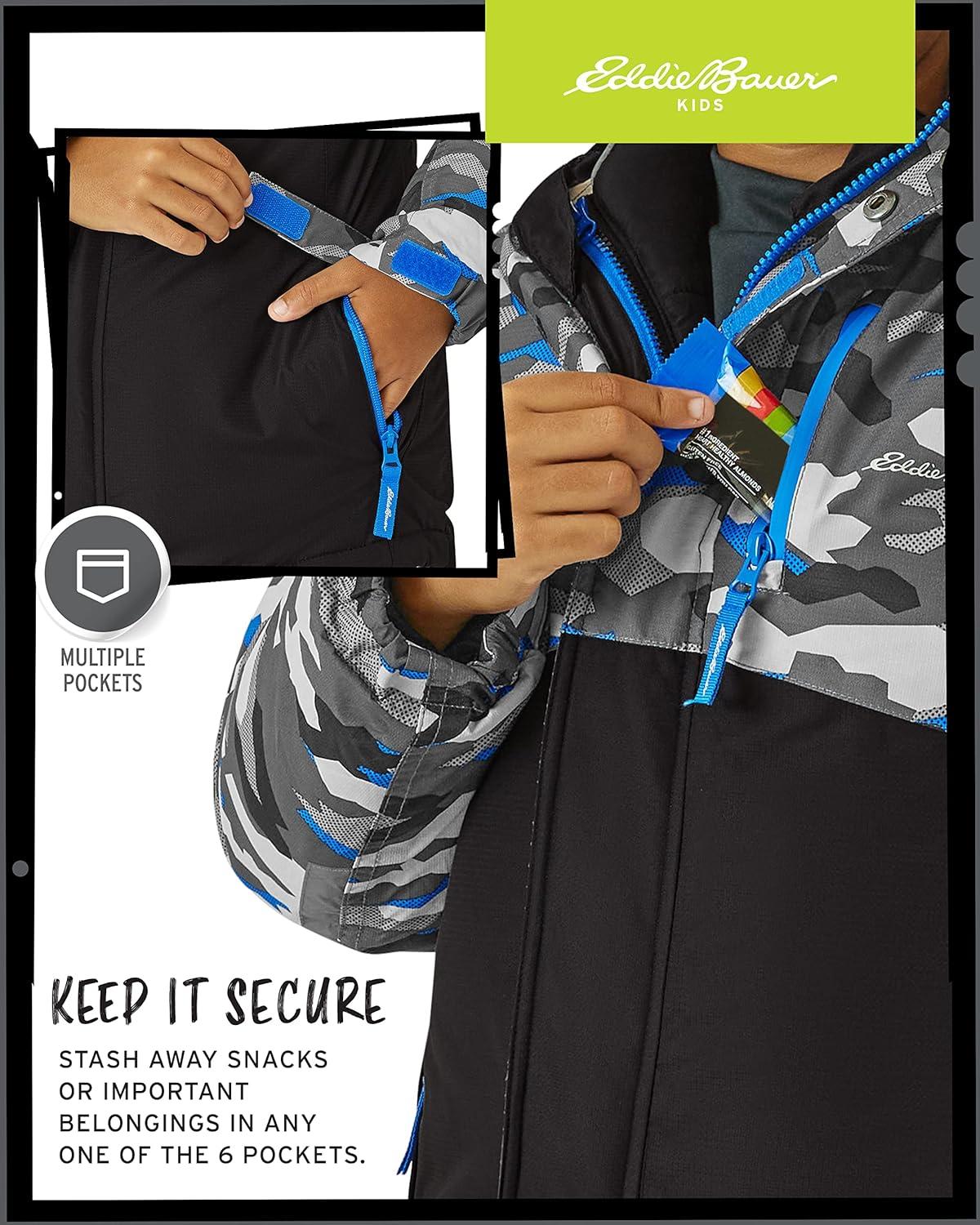 imageEddie Bauer Kids Ski Jacket Waterproof 3 in 1 Insulated Coat with Removable Shell Jacket for Boys and Girls 316Black