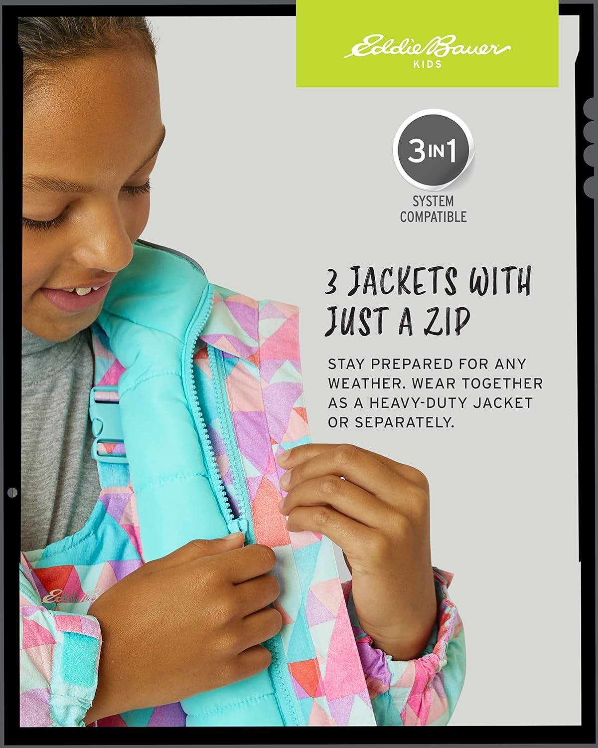 imageEddie Bauer Kids Ski Jacket Waterproof 3 in 1 Insulated Coat with Removable Shell Jacket for Boys and Girls 316Dusty Pink