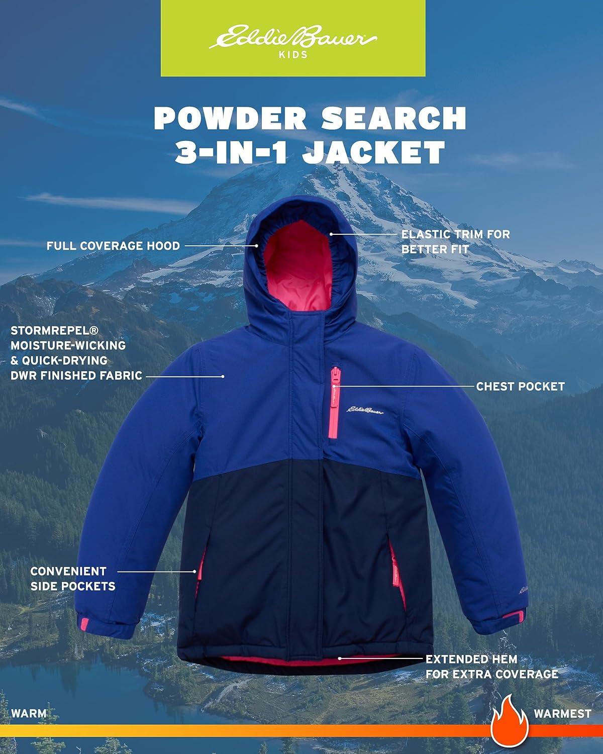 imageEddie Bauer Kids Ski Jacket Waterproof 3 in 1 Insulated Coat with Removable Shell Jacket for Boys and Girls 316Pop Pink