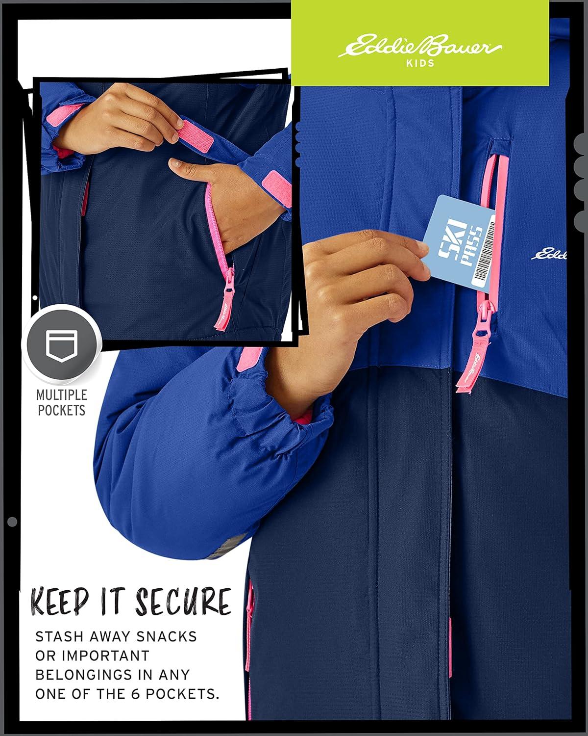 imageEddie Bauer Kids Ski Jacket Waterproof 3 in 1 Insulated Coat with Removable Shell Jacket for Boys and Girls 316Pop Pink