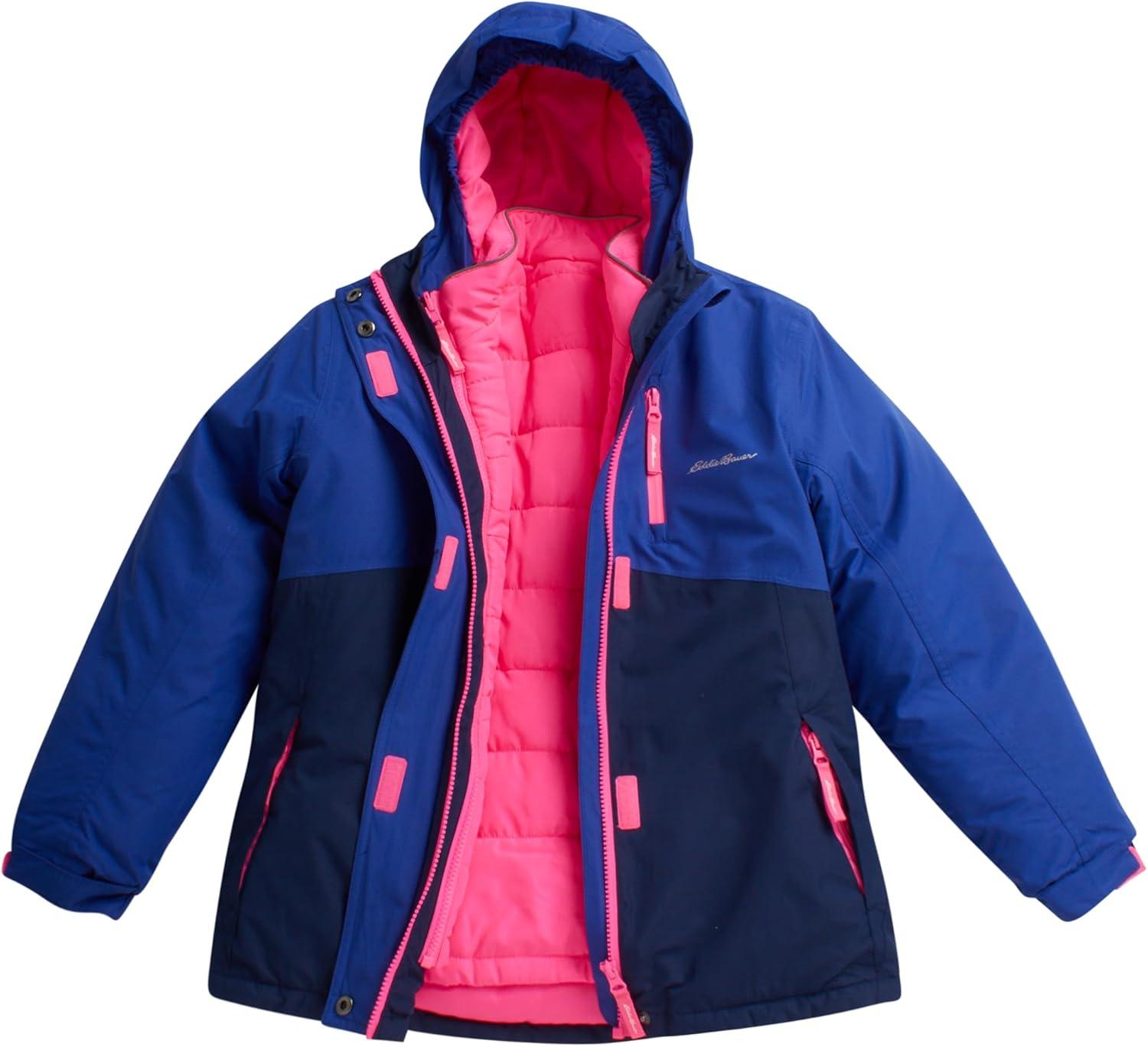 imageEddie Bauer Kids Ski Jacket Waterproof 3 in 1 Insulated Coat with Removable Shell Jacket for Boys and Girls 316Pop Pink
