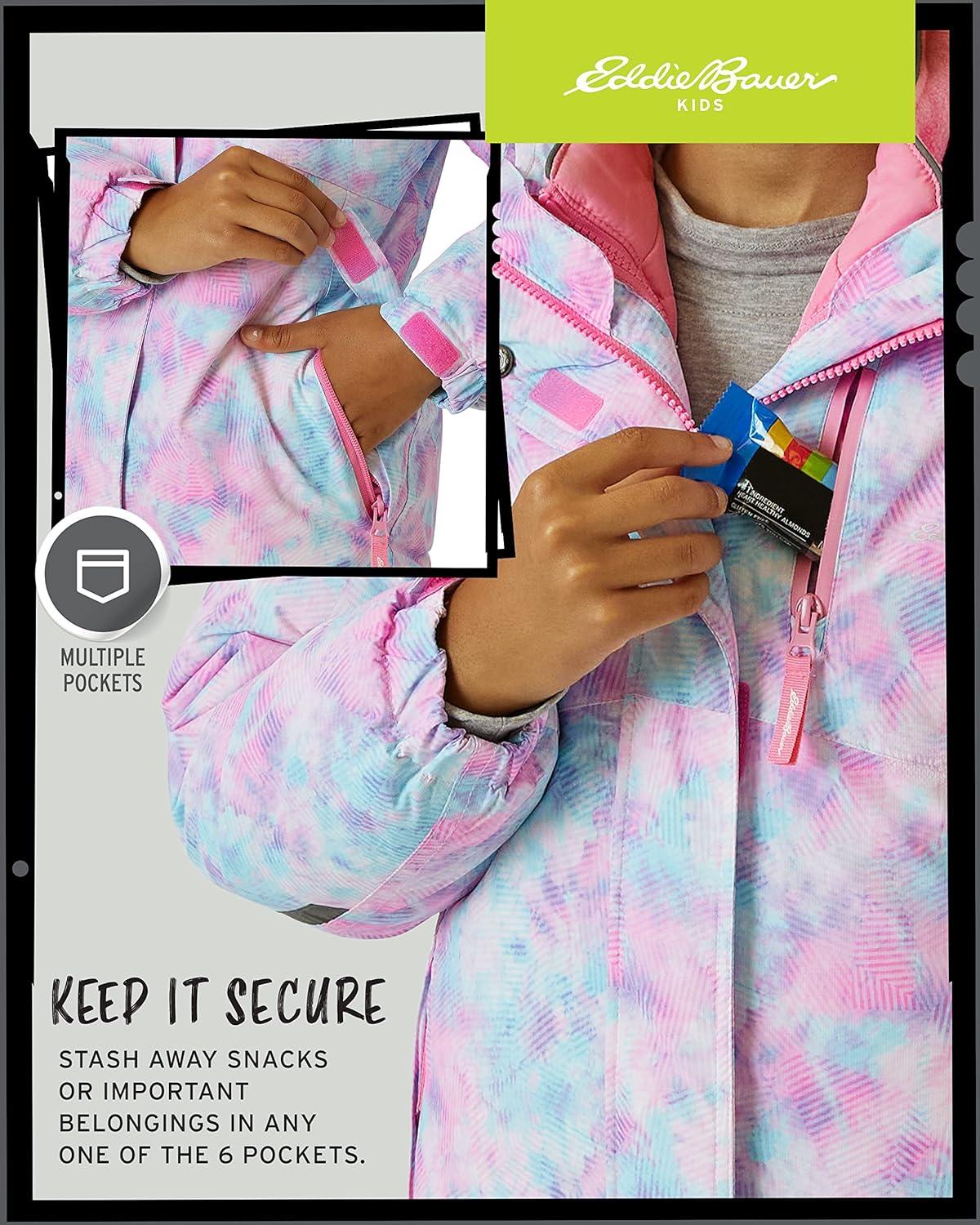 imageEddie Bauer Kids Ski Jacket Waterproof 3 in 1 Insulated Coat with Removable Shell Jacket for Boys and Girls 316Prism Pink