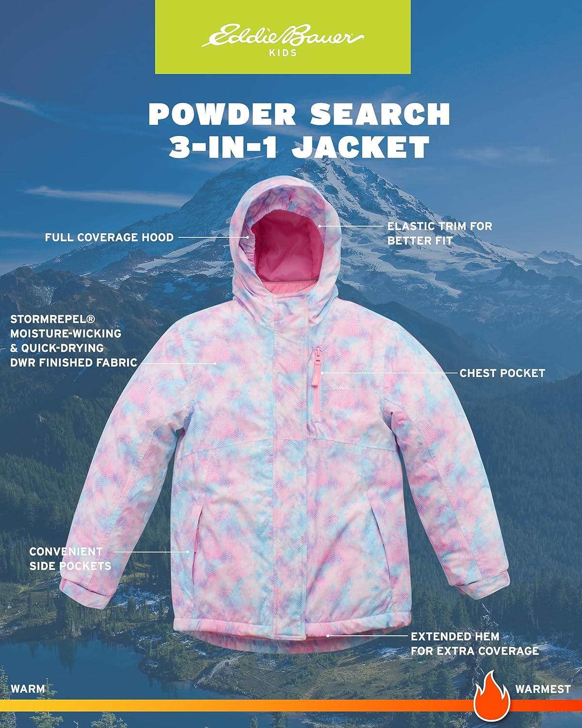 imageEddie Bauer Kids Ski Jacket Waterproof 3 in 1 Insulated Coat with Removable Shell Jacket for Boys and Girls 316Prism Pink