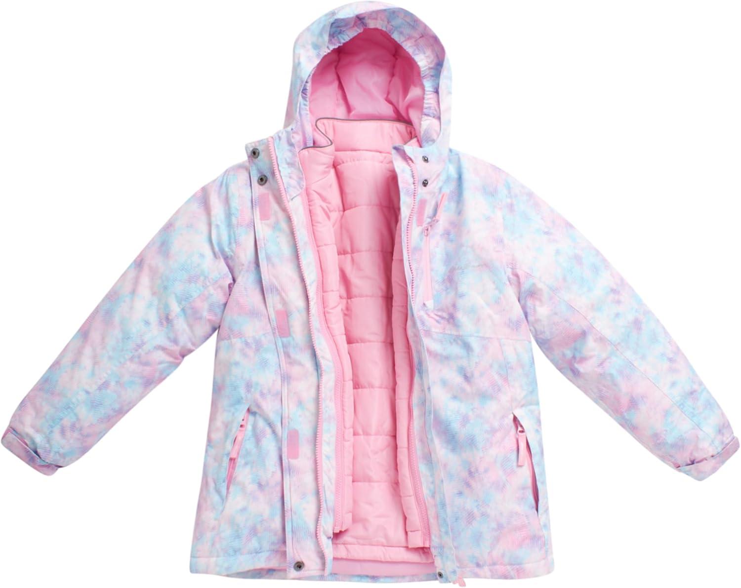 imageEddie Bauer Kids Ski Jacket Waterproof 3 in 1 Insulated Coat with Removable Shell Jacket for Boys and Girls 316Prism Pink