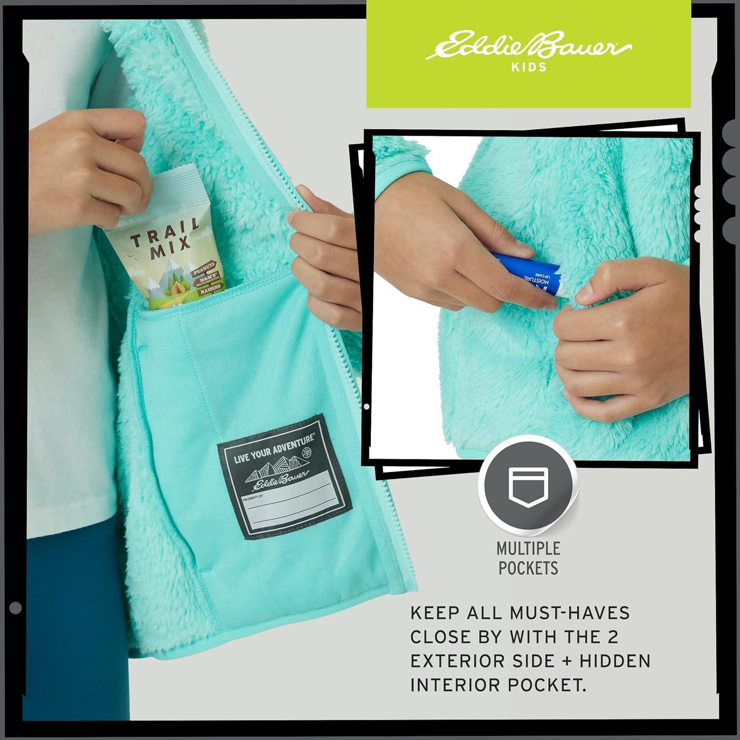 imageEddie Bauer Kids Zip Up Kids Full Zip Ultra Soft Sherpa Fleece Hoodie Sweatshirt for Boys and Girls 520Aqua