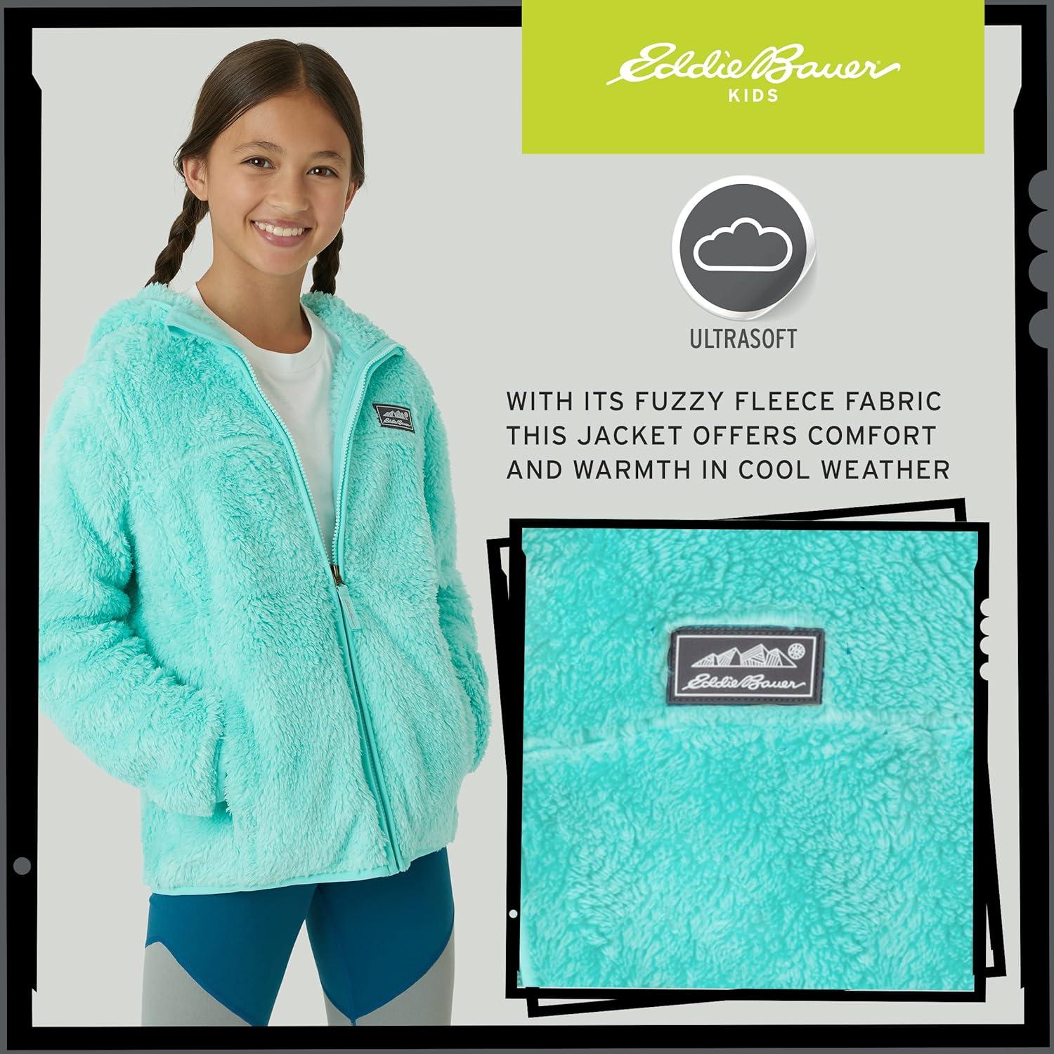 imageEddie Bauer Kids Zip Up Kids Full Zip Ultra Soft Sherpa Fleece Hoodie Sweatshirt for Boys and Girls 520Aqua
